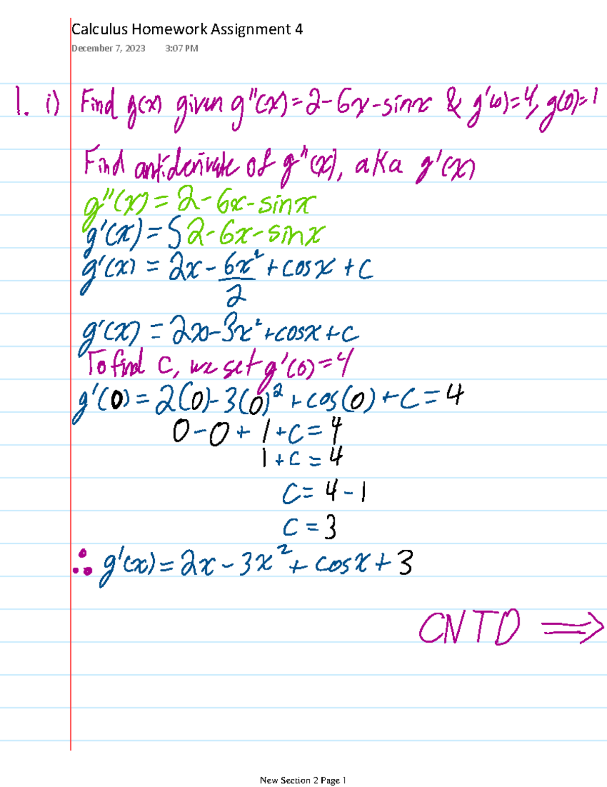 Calc HW 4 - Calculus Homework Assignment number 4 - Calculus 1000A/B ...
