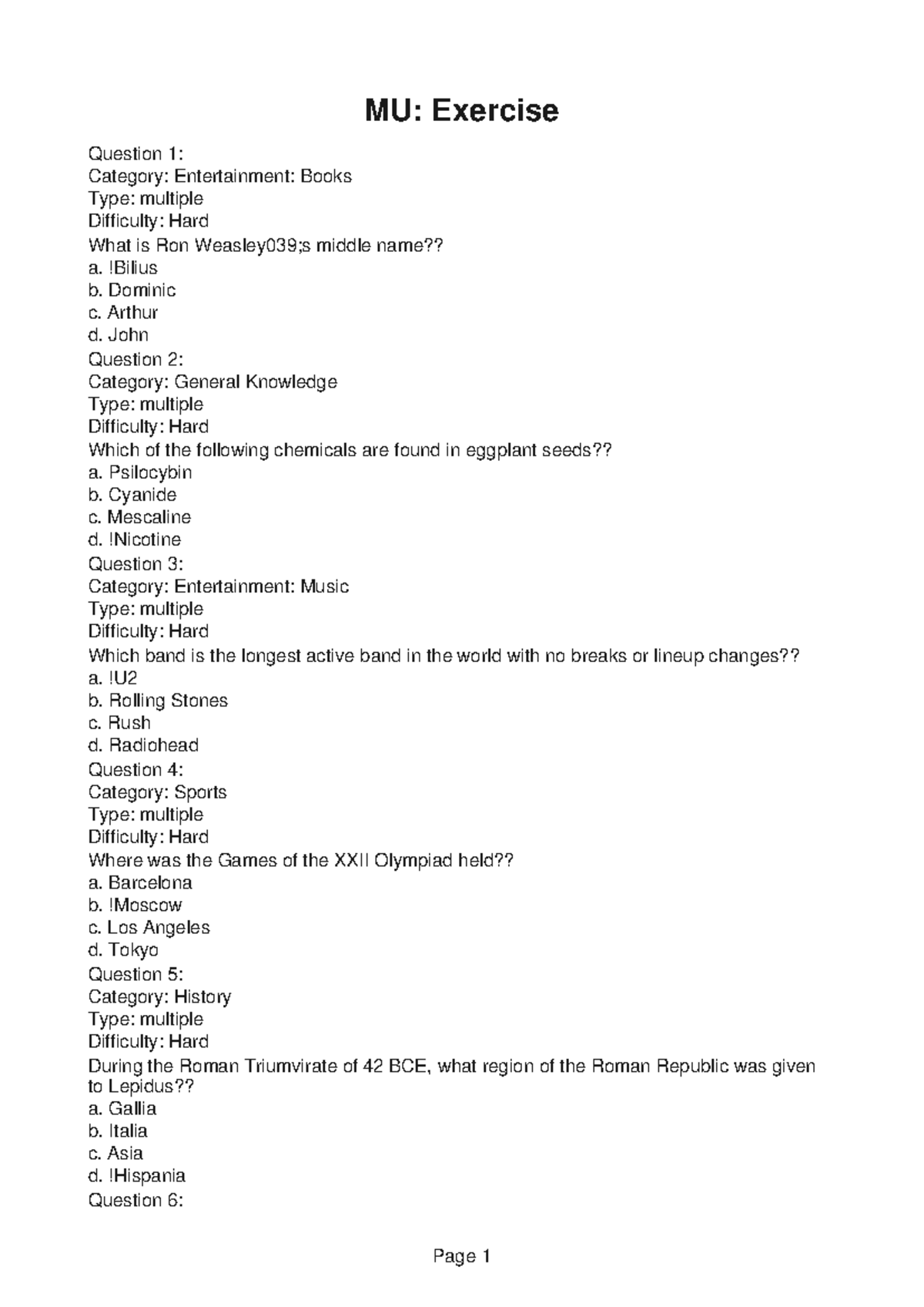 MU278 Diagram 2 MU Exercise Question 1 Category Entertainment Books Type multiple
