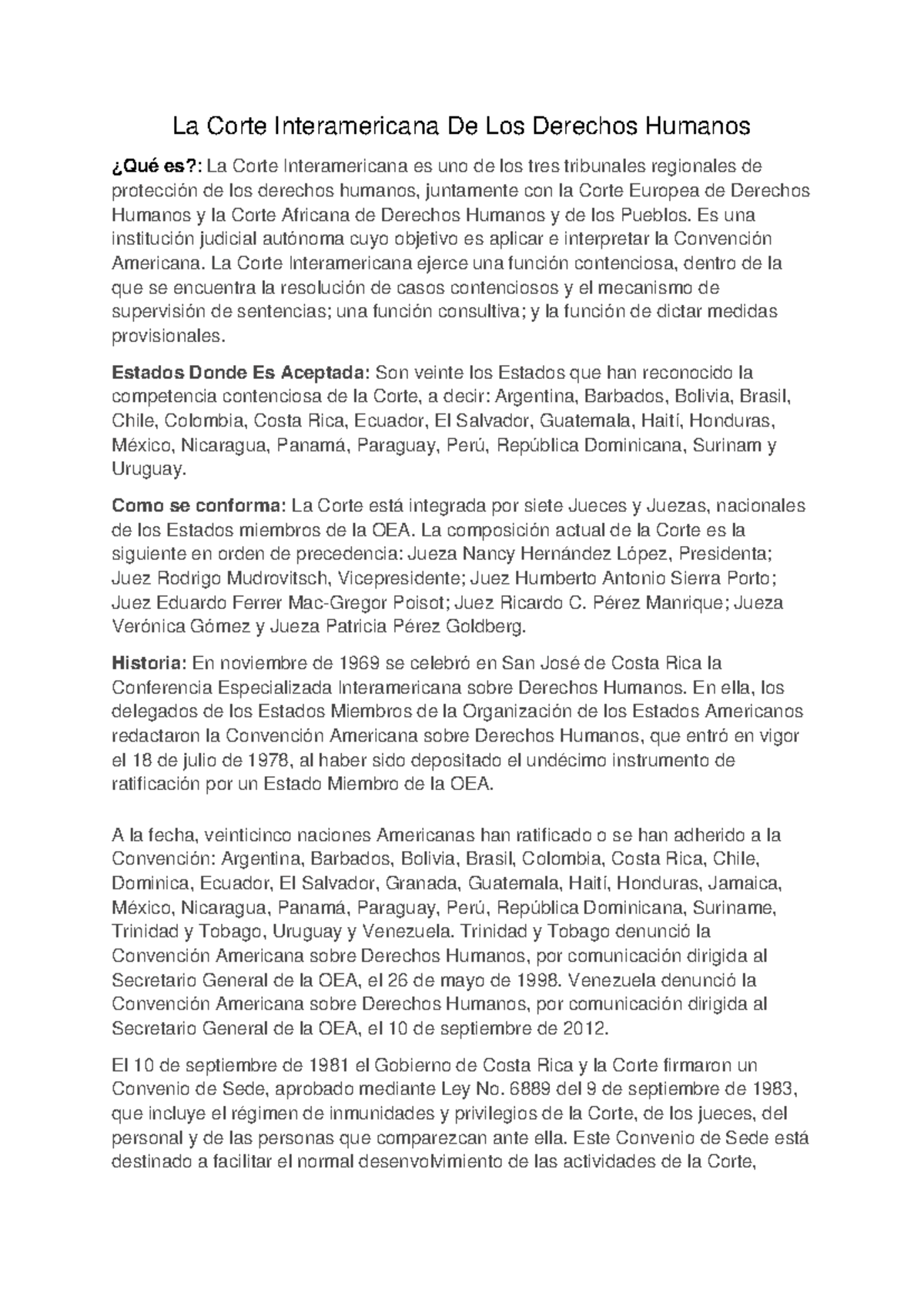 La Corte Interamericana De Los Derechos Humanos - Es una institución ...