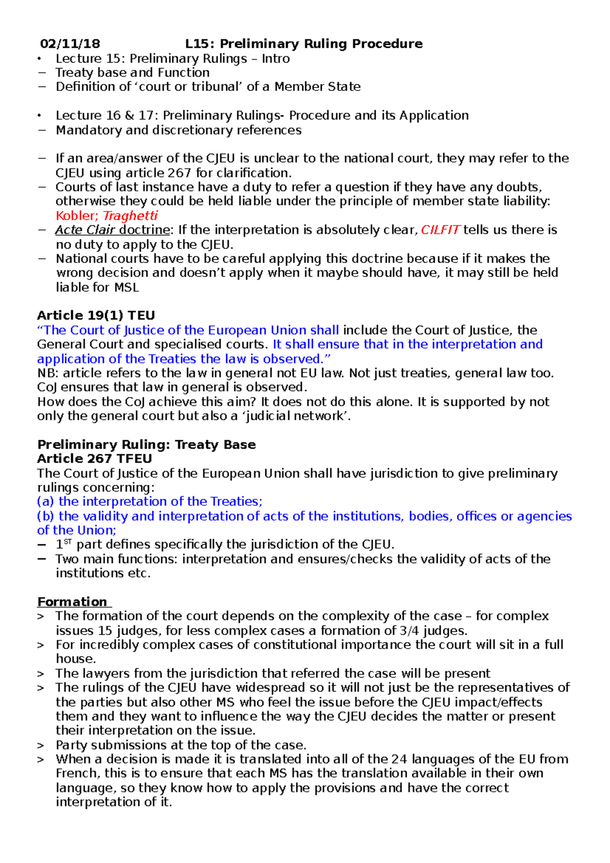 Preliminary Ruling Procedure- Article 267 - 02/11/18 L15: Preliminary ...