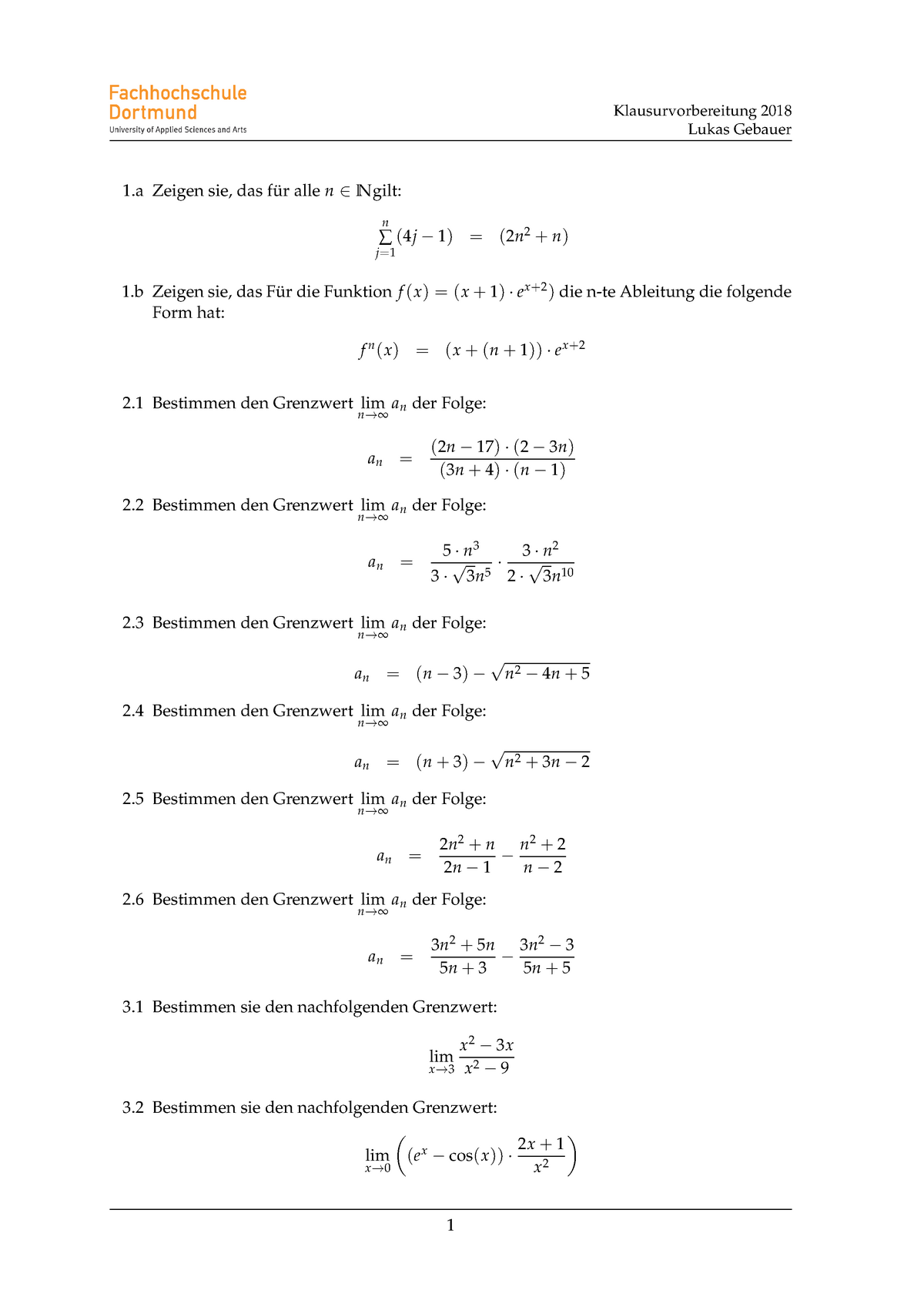 Wiederholungskurs - Wintersemester Ubungen Fur Analysis ...