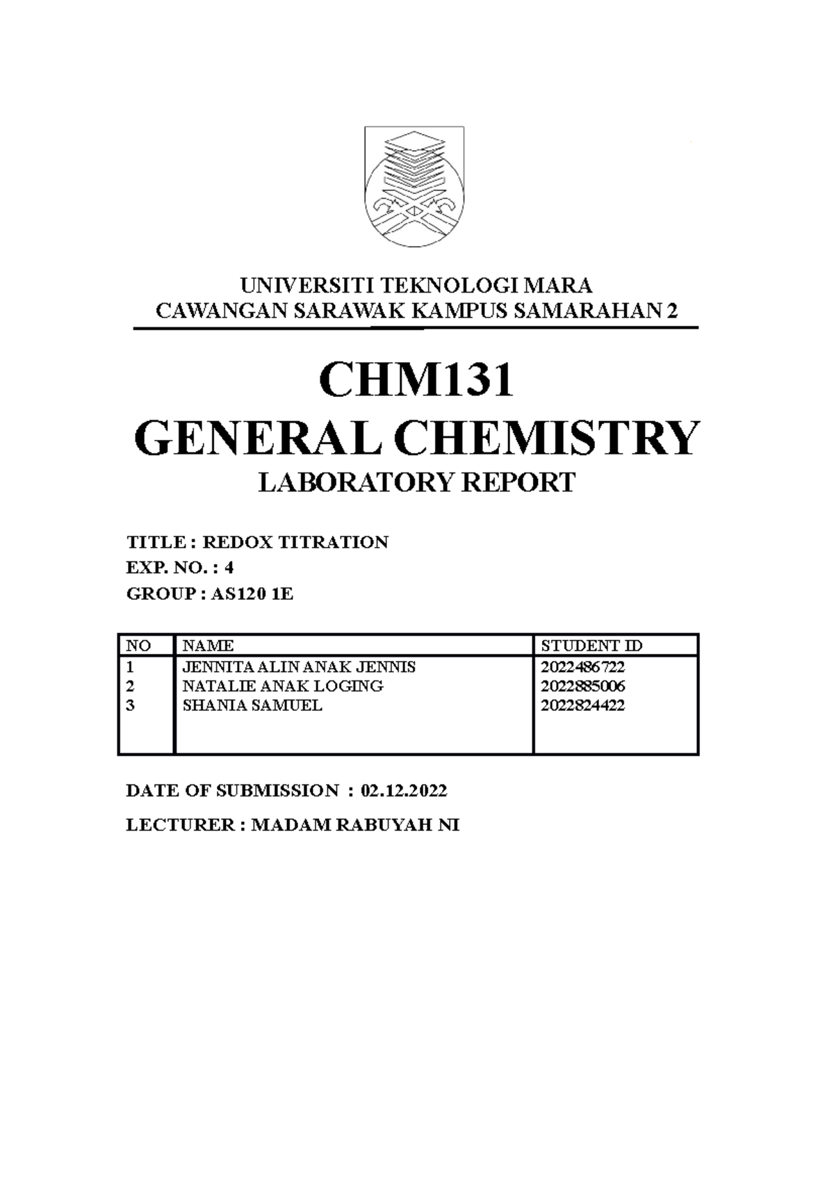 EXP 4 - Lab - UNIVERSITI TEKNOLOGI MARA CAWANGAN SARAWAK KAMPUS ...