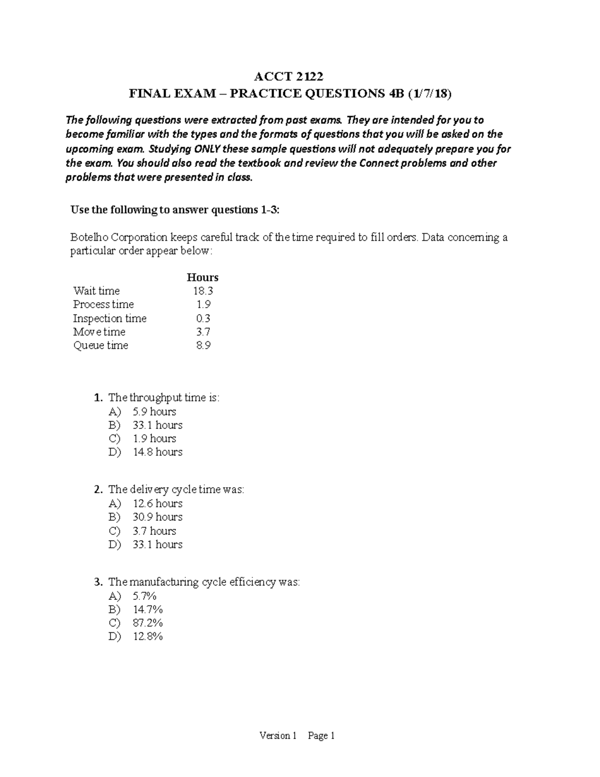 ACCT2122 Final Exam Practice 4B - ACCT 2122 FINAL EXAM – PRACTICE ...