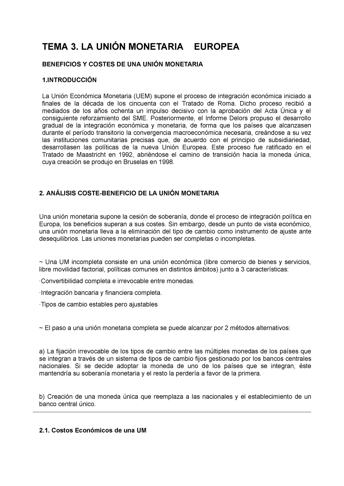 TEMA 3 LA Unión Monetaria Europea - TEMA 3. LA UNIÓN MONETARIA EUROPEA ...