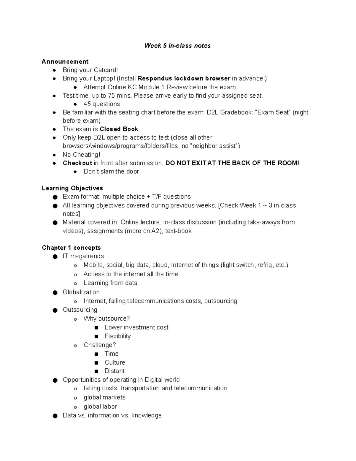 Week 5 notes - Week 5 in-class notes Announcement Bring your Catcard ...