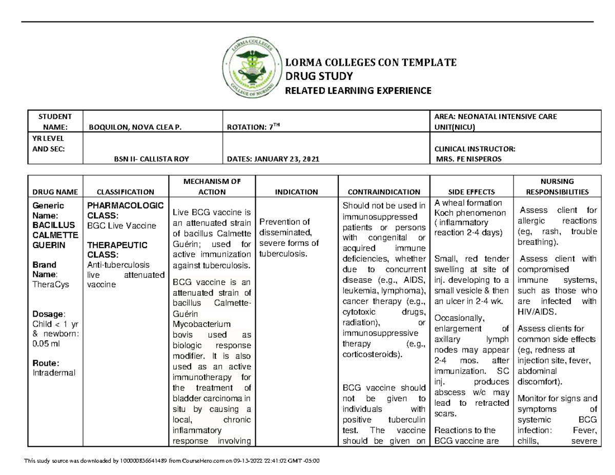 Boquilon Drug Study BCG Hepatitis B Vaccine LORMA COLLEGES CON 