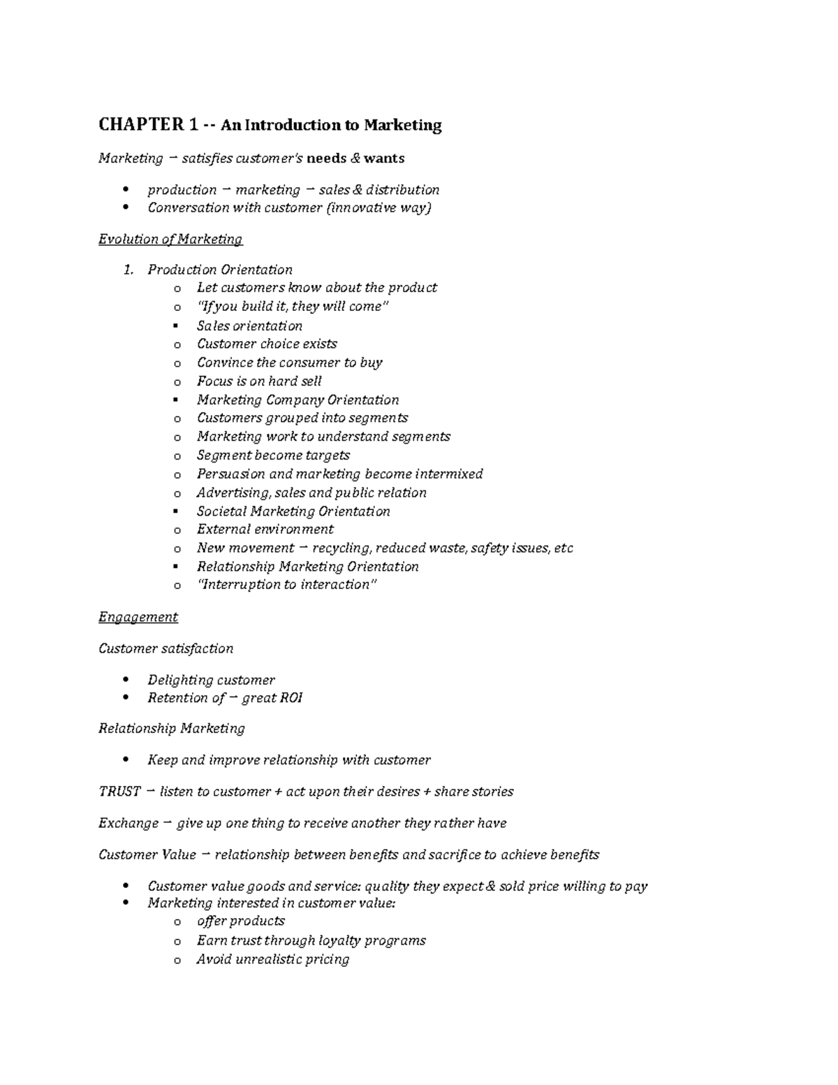 Chapter 1 - RYERSON MKT 100 - CHAPTER 1 - An Introduction to Marketing ...