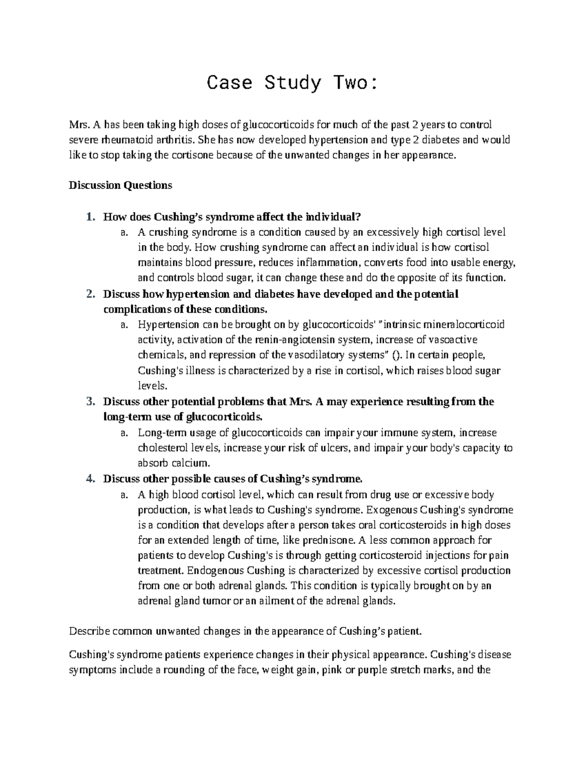 case study examples pathophysiology