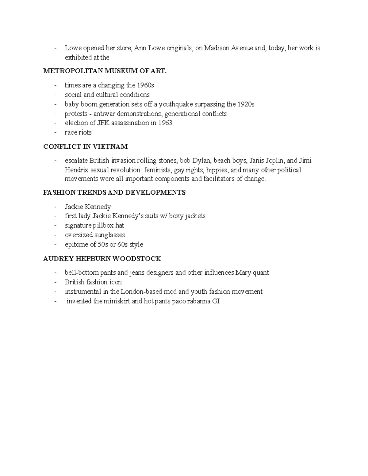 FTT 110 Notes 6 - FASHION TREND AND FASHION HISTORY - Lowe opened her ...