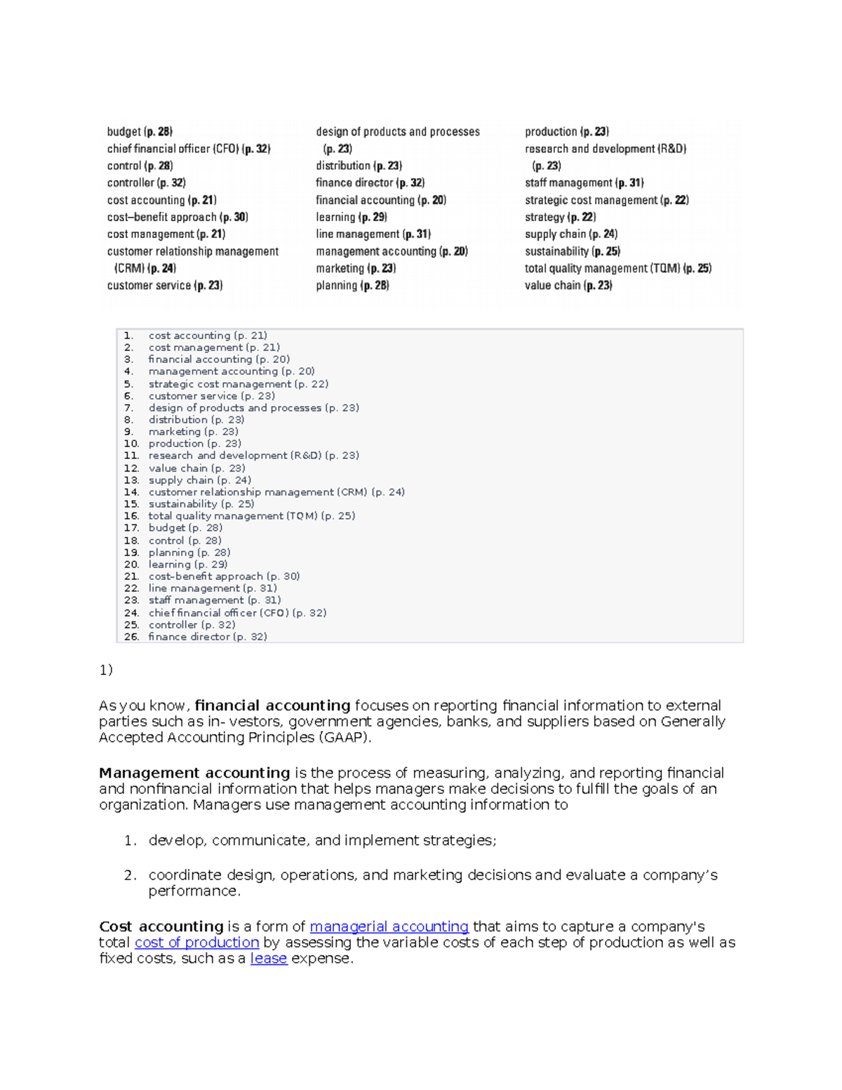 Ch1 Cost A - Notes For Chapter 1 - Cost Accounting (p. 21) Cost ...