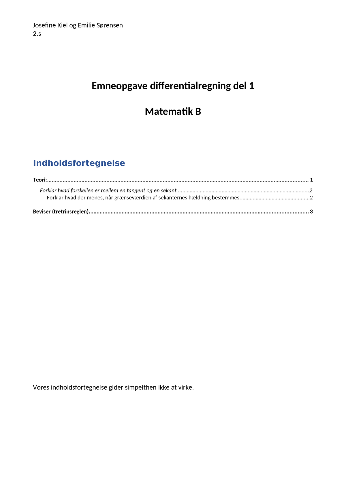 Emneopgave Differentialregning Del 1 Færdig - 2 Emneopgave ...