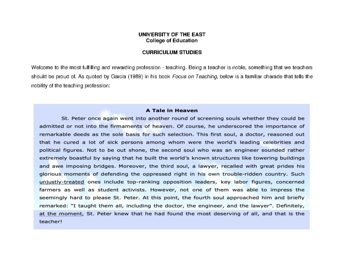 Role of Teacher in Curriculum Development Who is a Teacher - UNIVERSITY ...