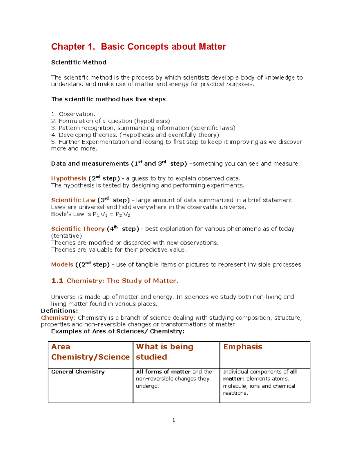 Basic Concepts ON Matter - Reading Material - Chapter 1. Basic Concepts ...