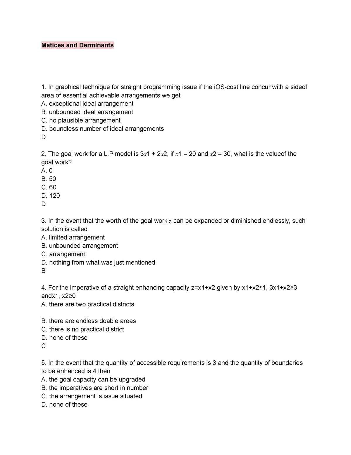 Unit 8 Matices and Derminants - Matices and Derminants In graphical ...