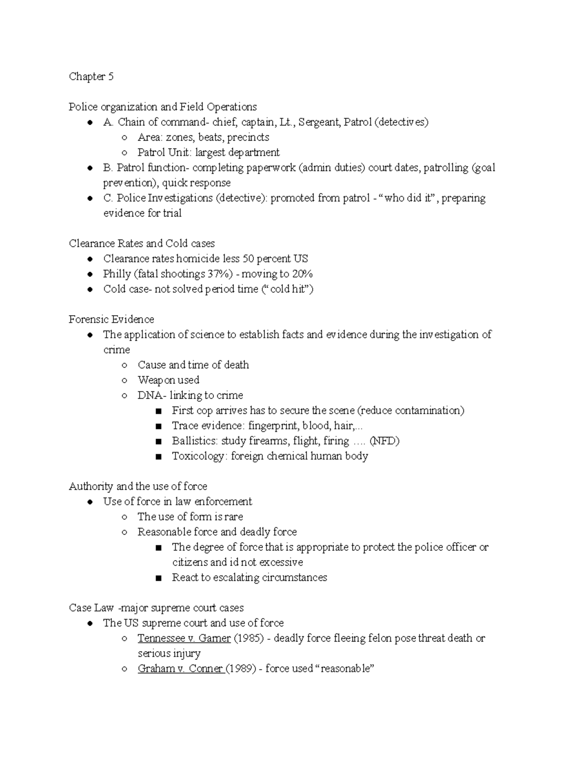 Lecture Notes- Chapter 5 - Chapter 5 Police Organization And Field ...