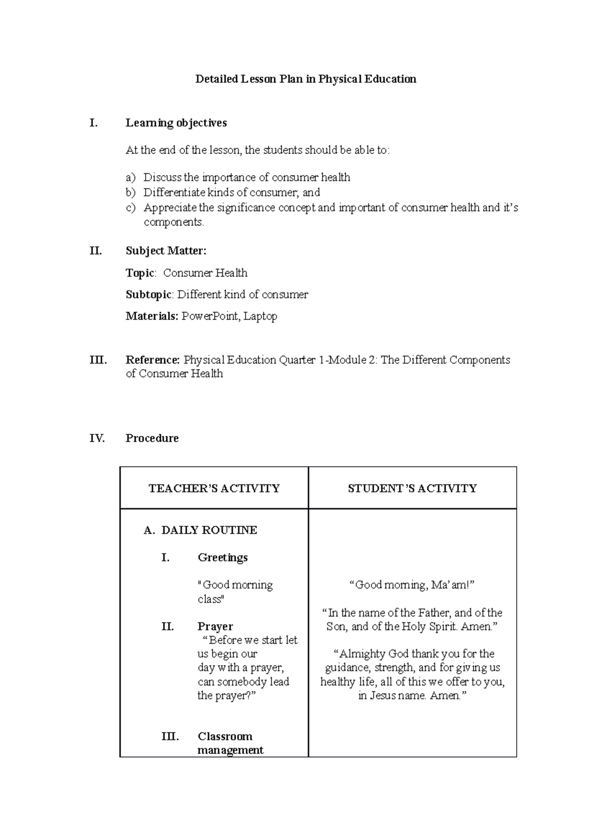 Group 3 DLP - detailed lesson plan - Detailed Lesson Plan in Physical ...