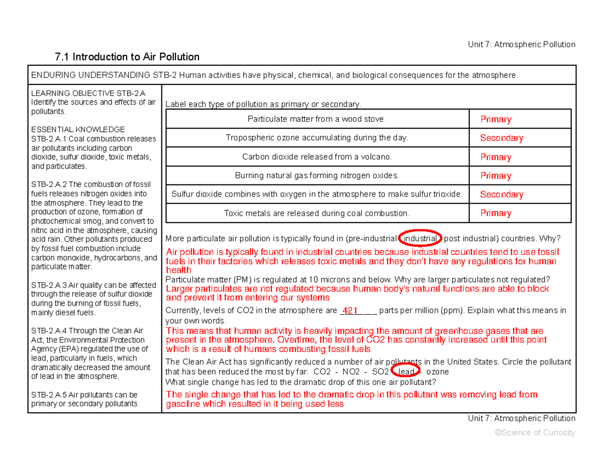 7 Unit Project Guiding Questions - Unit 7: Atmospheric Pollution 7 ...