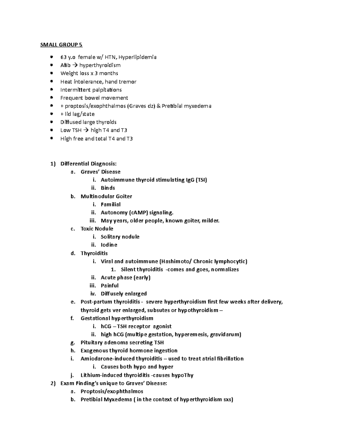 CASE Based Learning - Thyroid - SMALL GROUP 5 63 y female w/ HTN ...