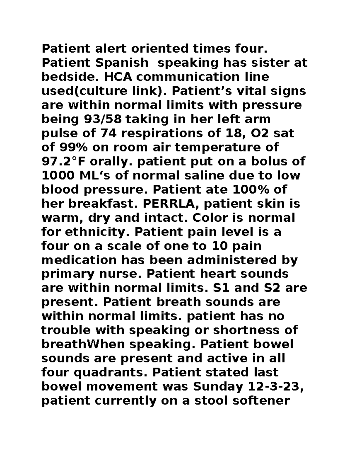 Head to Toe Assessment copy copy Patient alert oriented times four