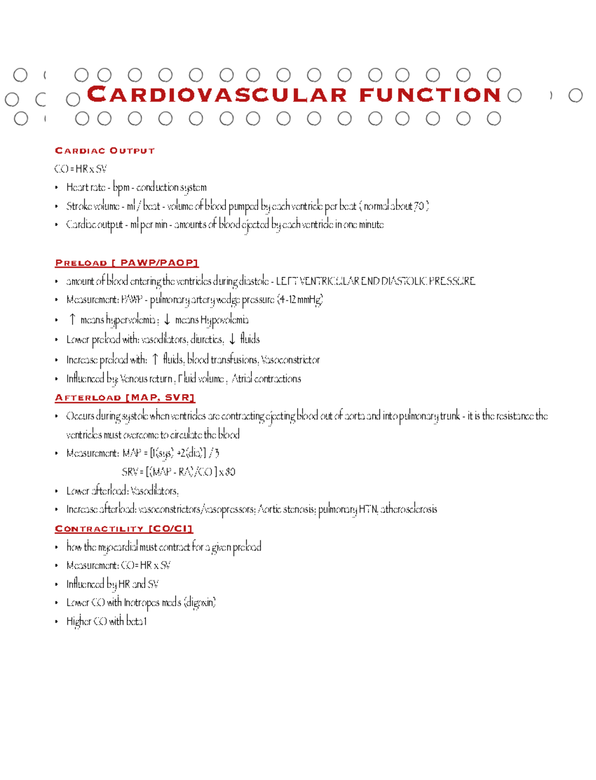 Cardiovascular Function - 1 E Cardiovascular function Cardiac Output CO ...