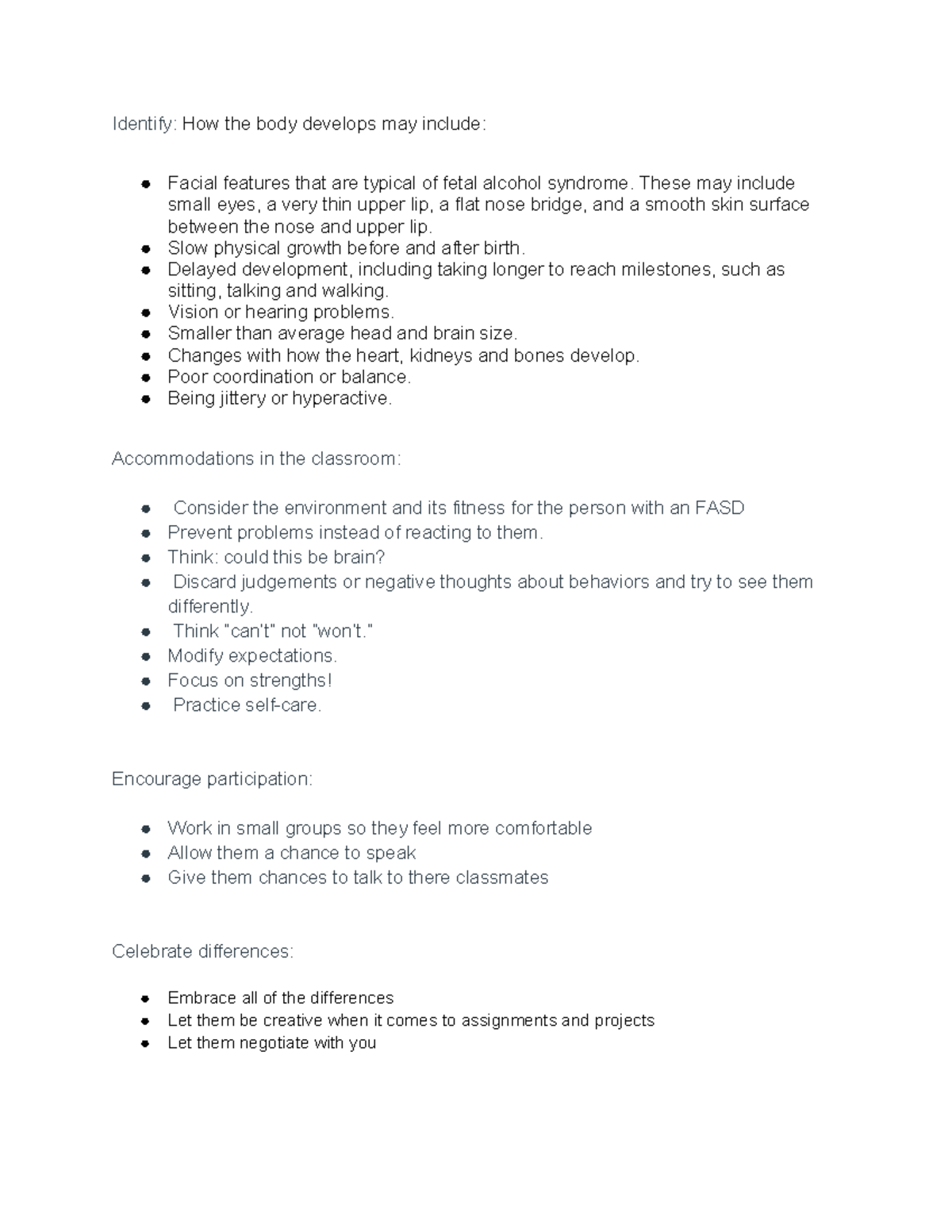 Study Guide fetal alcohol syndrome - Identify: How the body develops ...