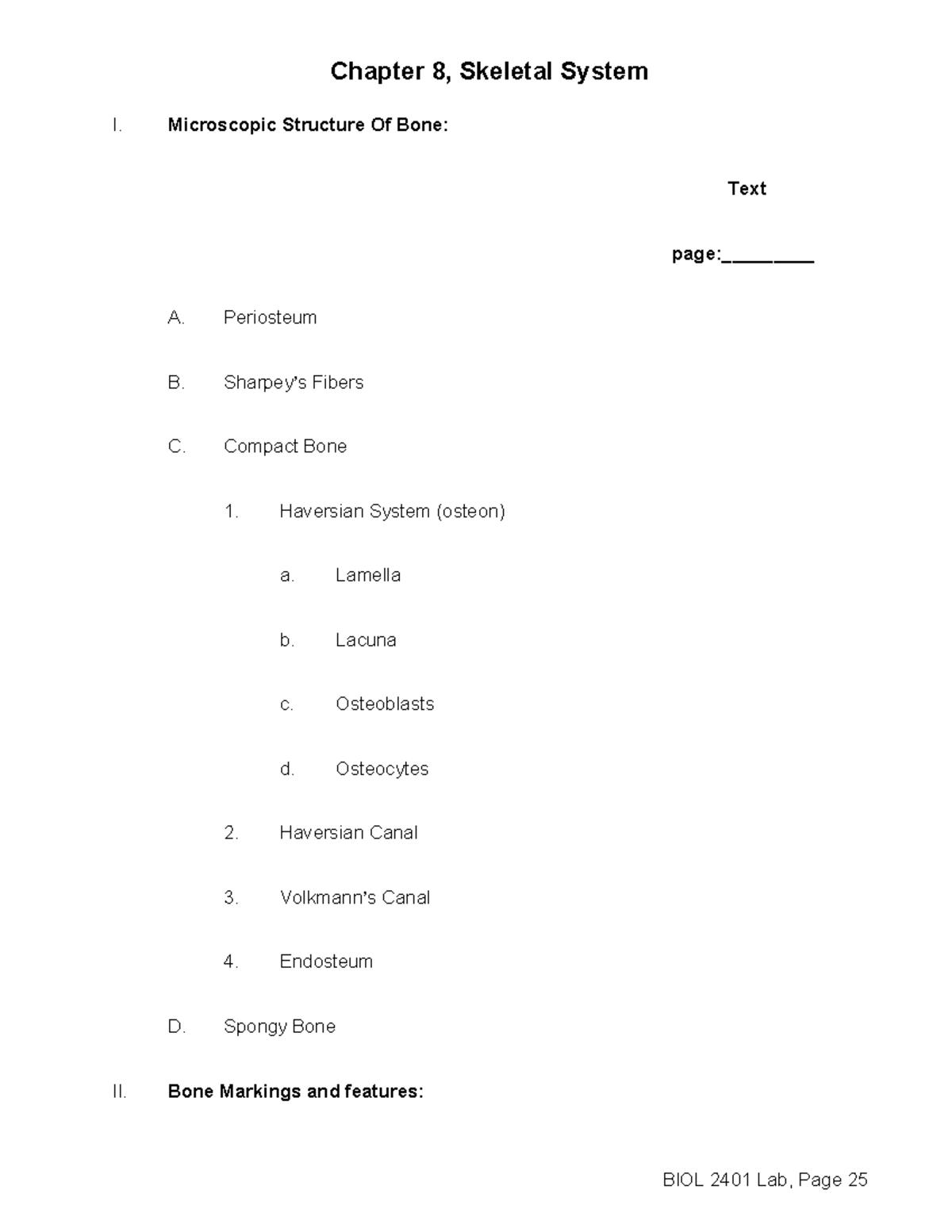 2401labnotes skeletal - Chapter 8, Skeletal System I. Microscopic ...