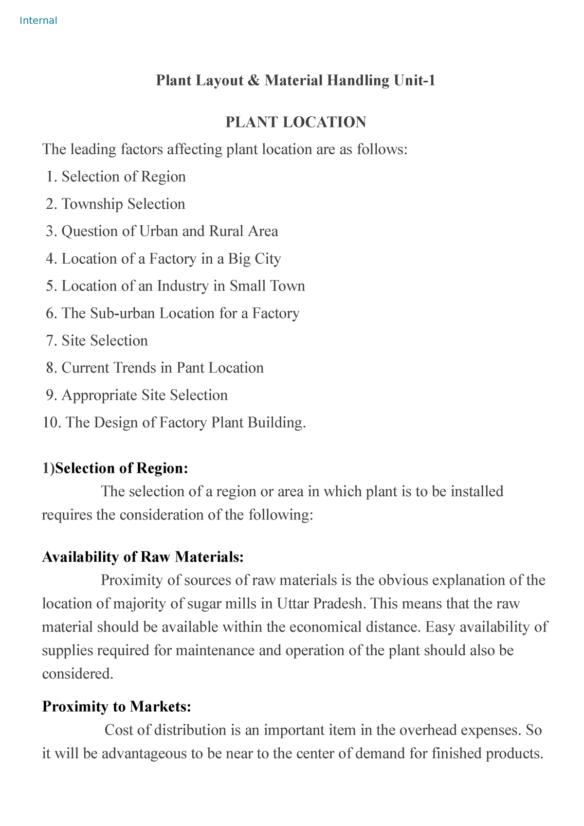 is21-isx05-plmh-unit-1-plant-location-plant-layout-material