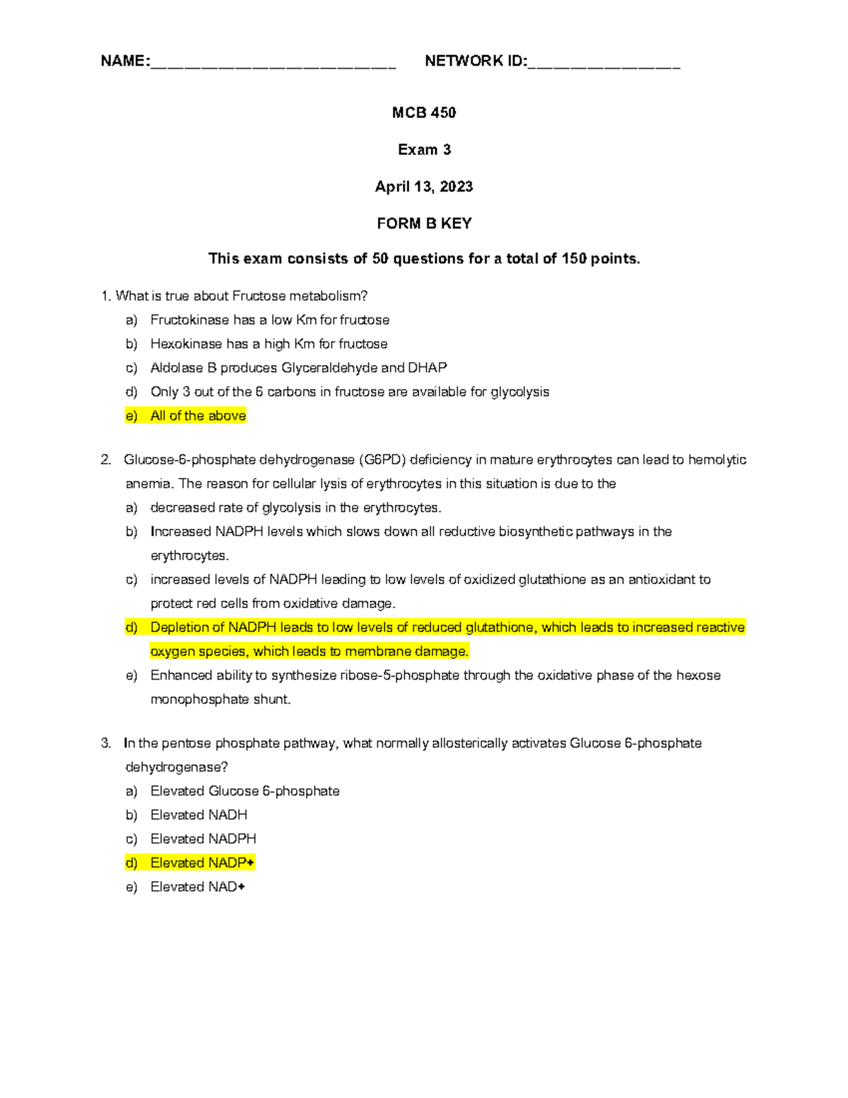 Exam 3 FORM B KEY - ... - NAME:_____________________________ NETWORK ID