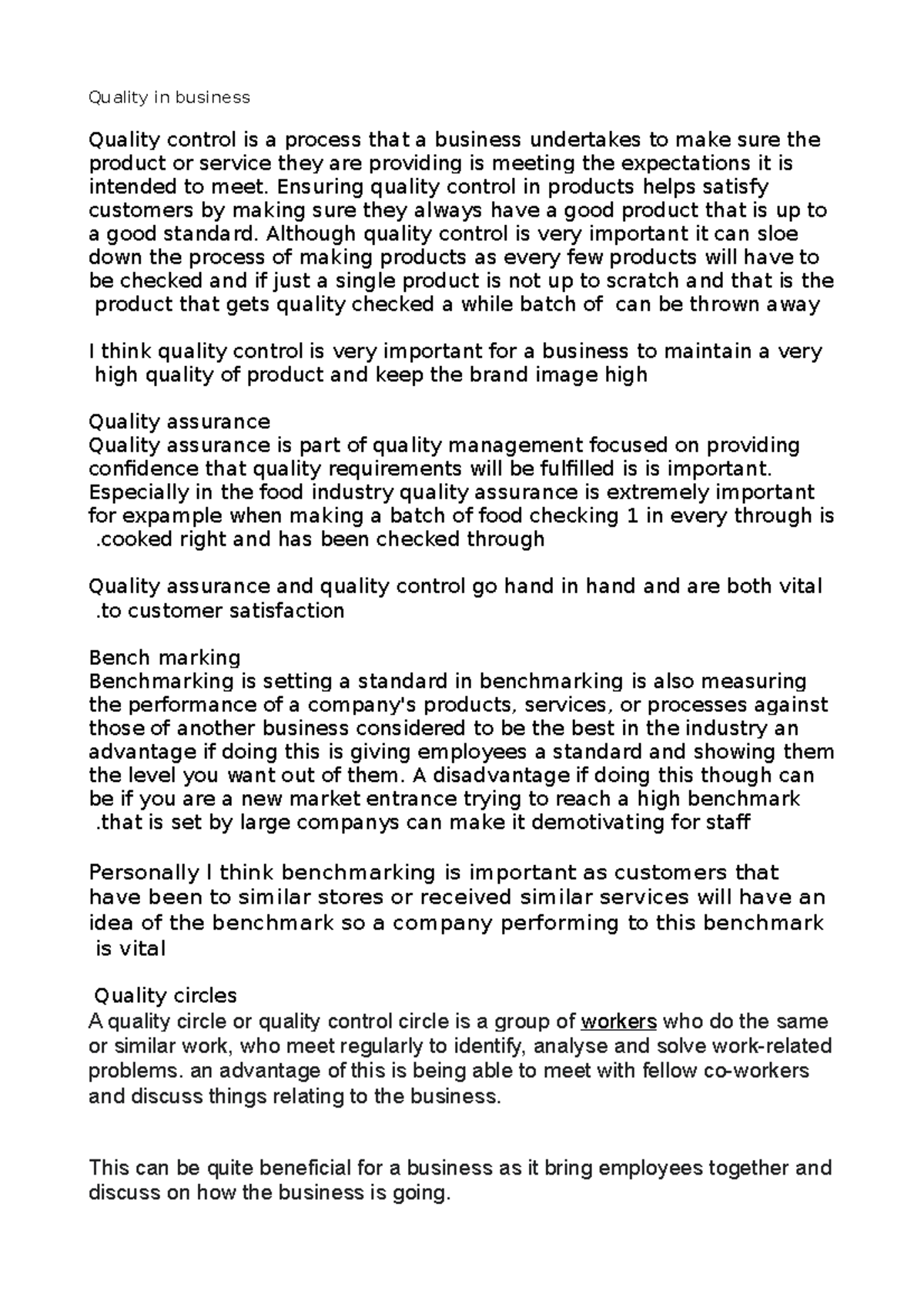 Aiden homework 4 - Quality in business Quality control is a process ...