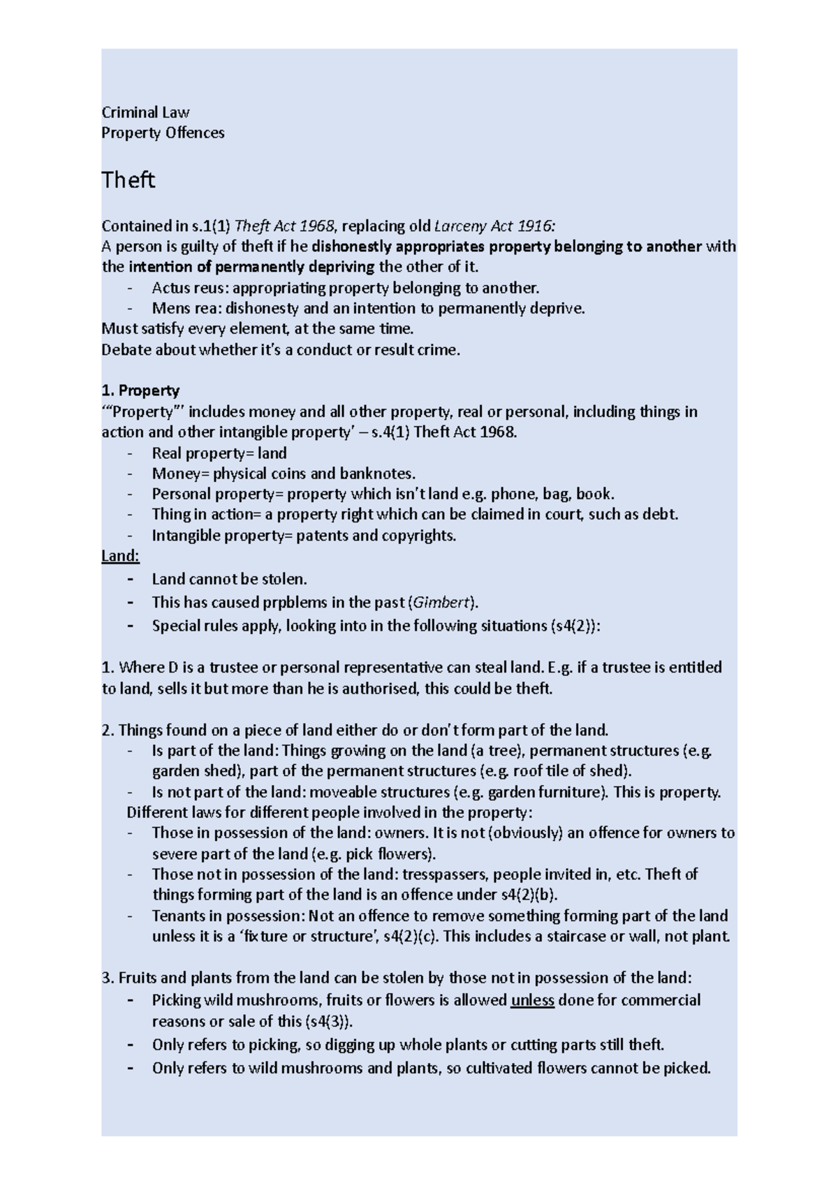 Property Offences - Criminal Law Property Offences Thef Contained In S ...