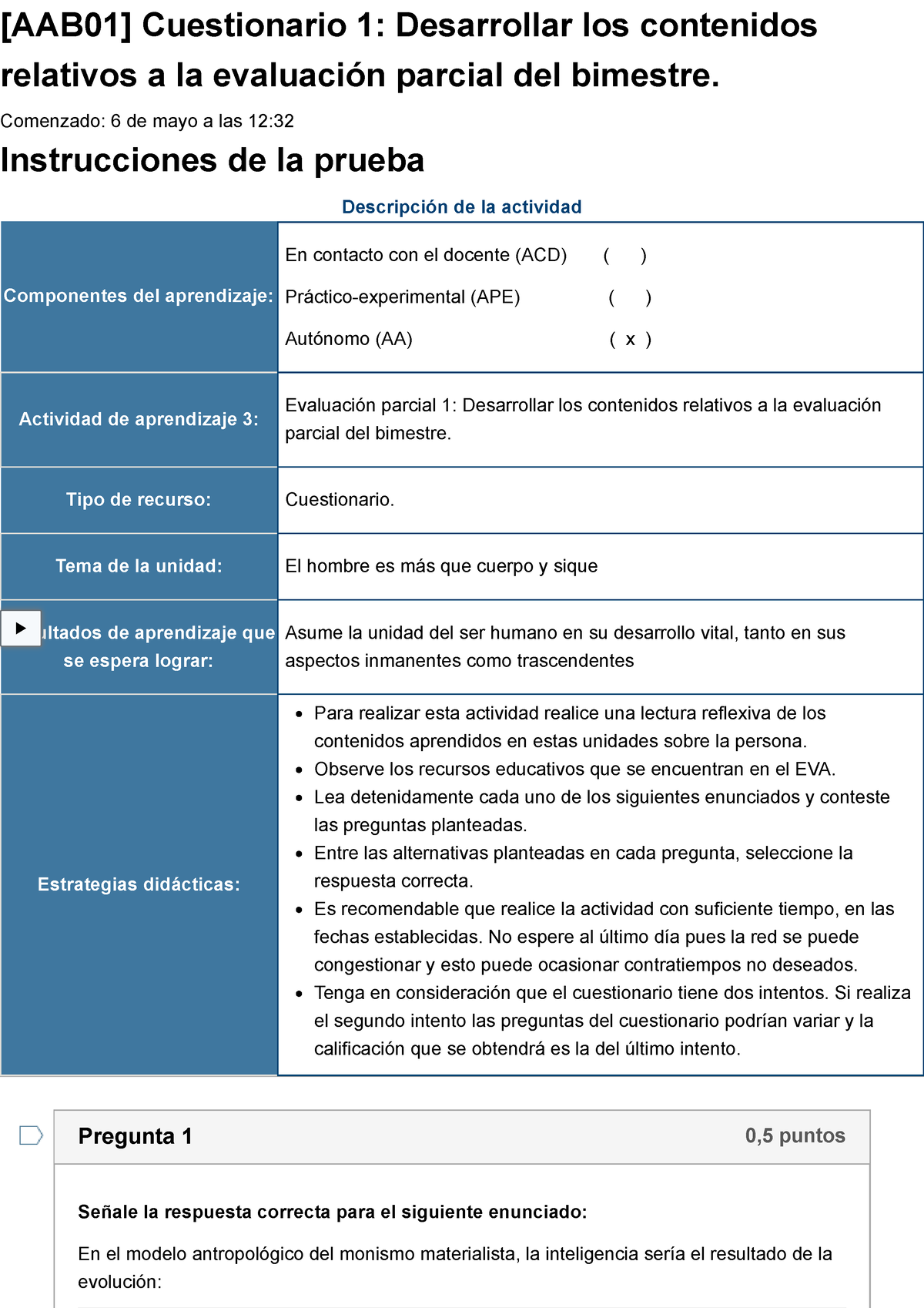 Prueba [AAB01] Cuestionario 1 Desarrollar Los Contenidos Relativos A La ...