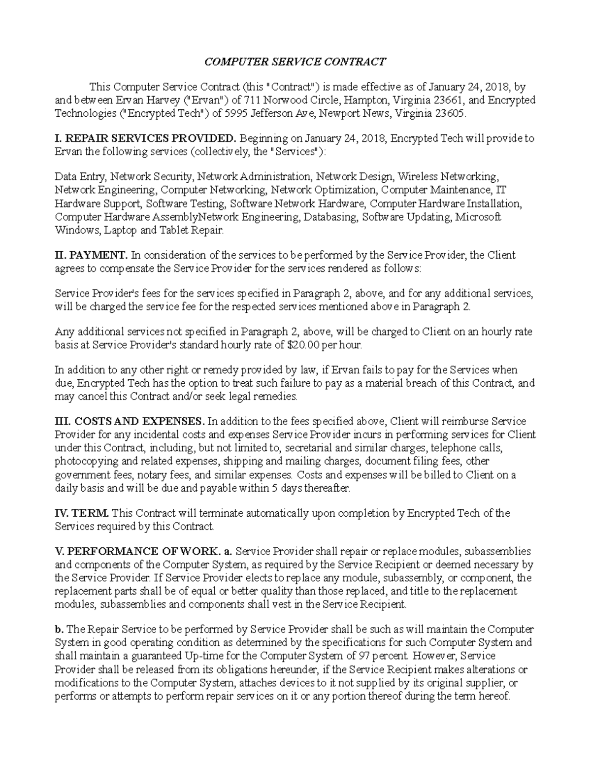 Computer-service-contract - COMPUTER SERVICE CONTRACT This Computer ...