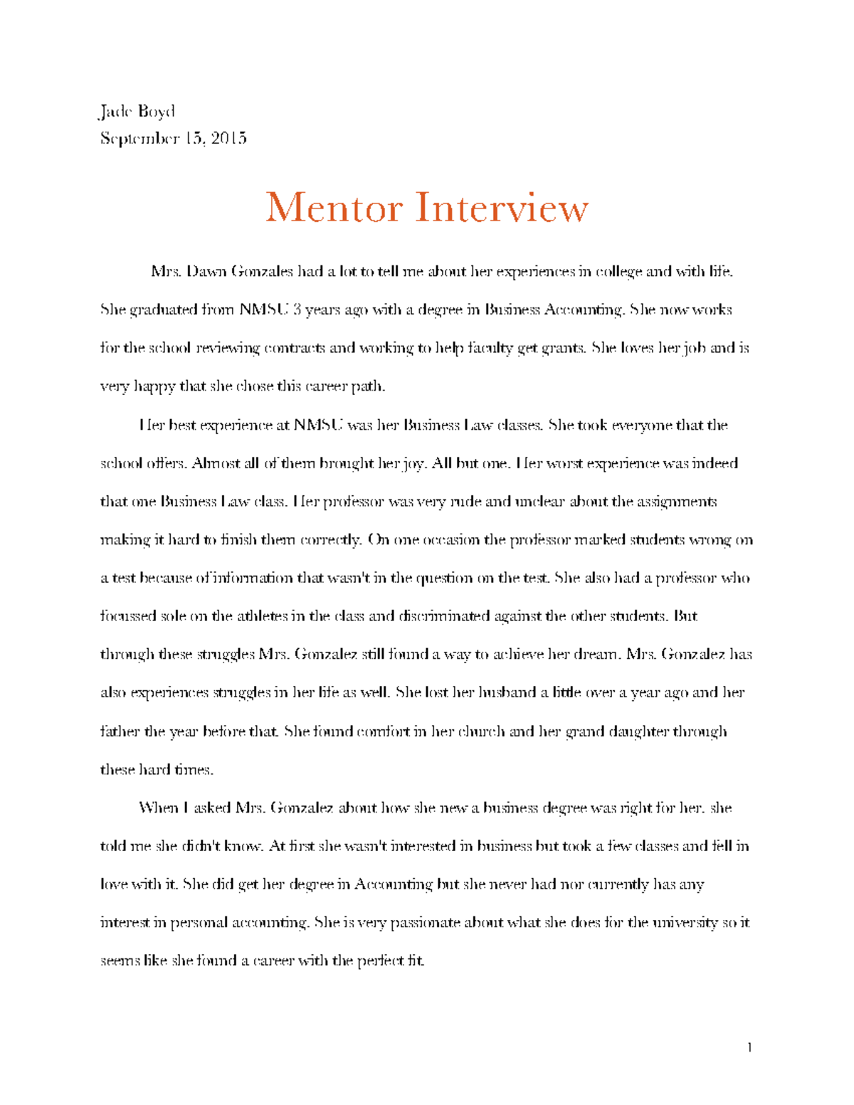 mentor interview essay