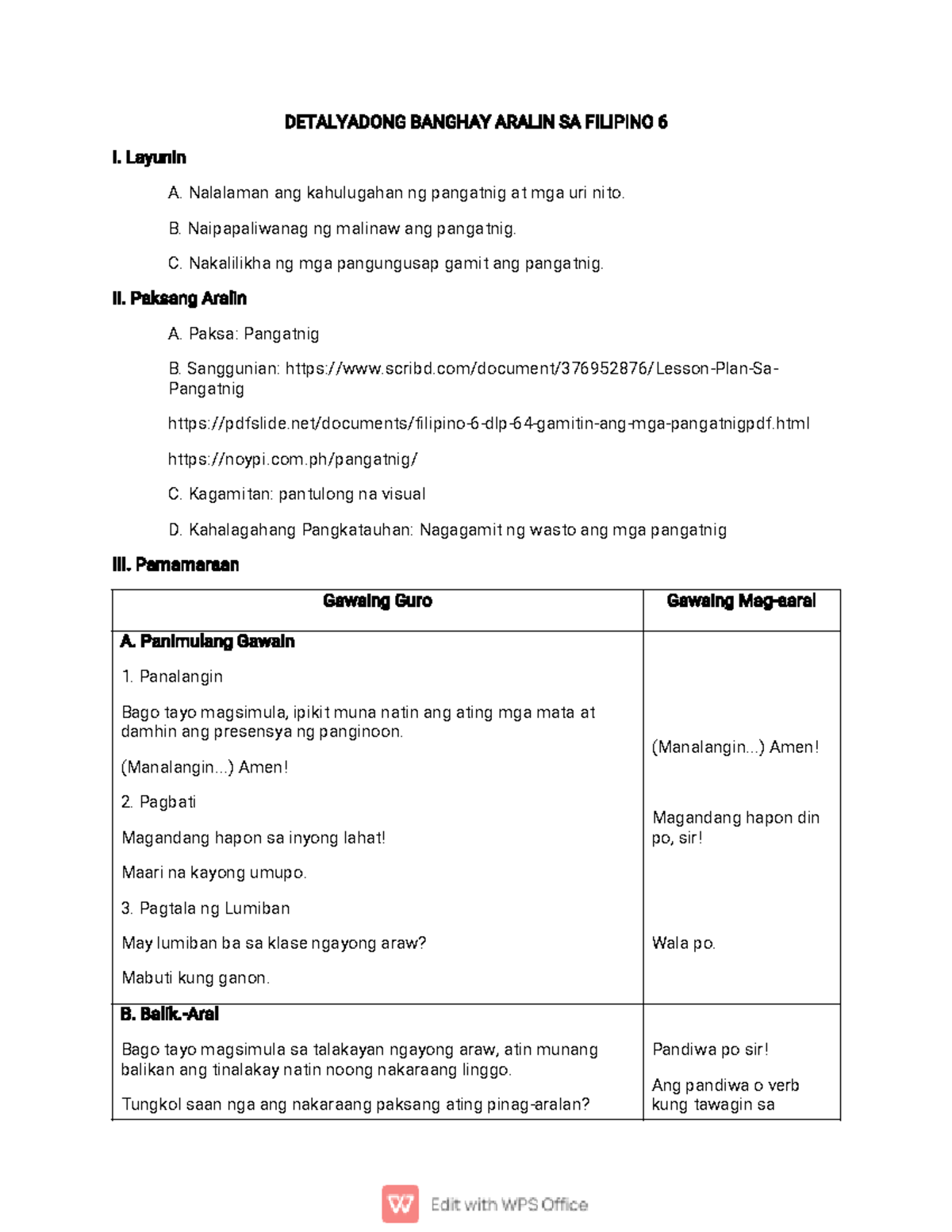 Filipino Dlp Final Detailed Lesson Plan Grade 6 Detalyadong Banghay