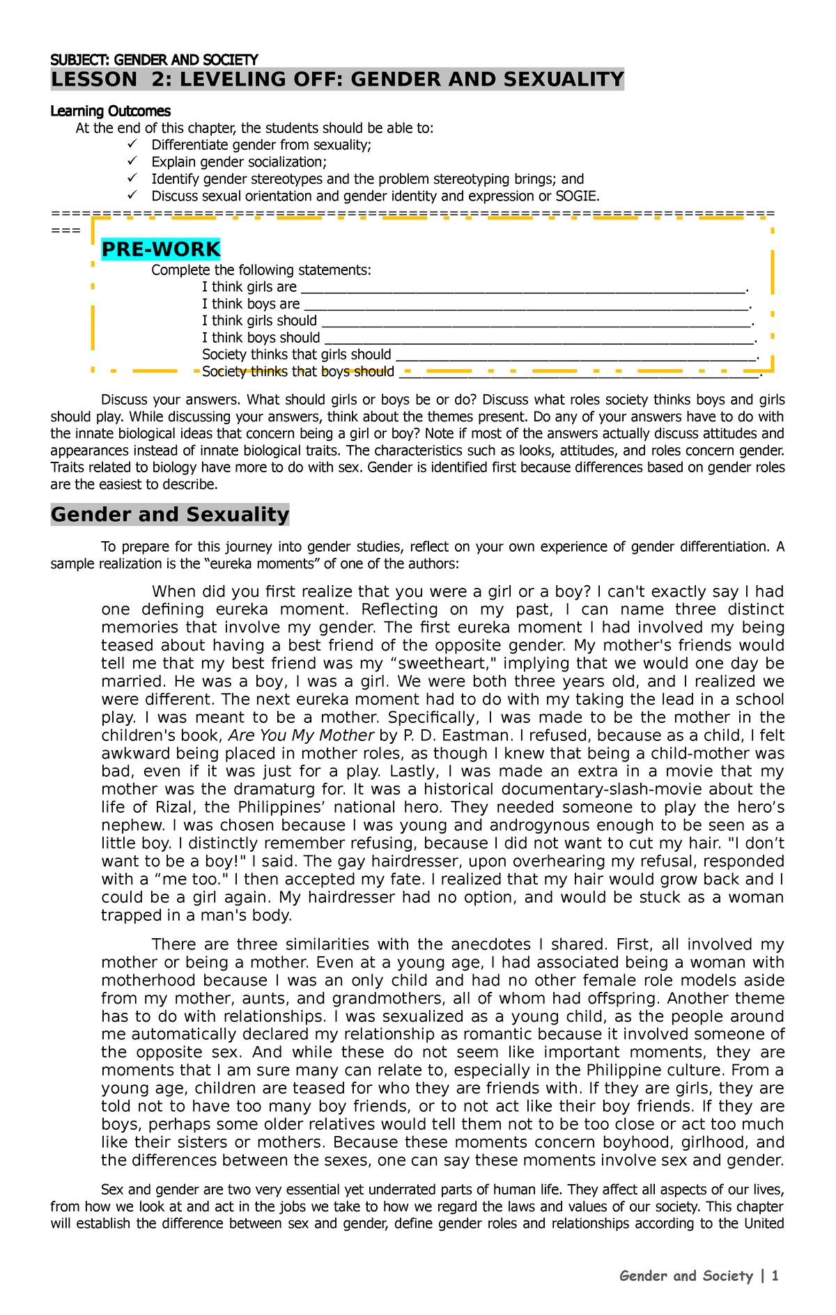 Module 2 - Gender And Society Subject Is One Of The General Education ...