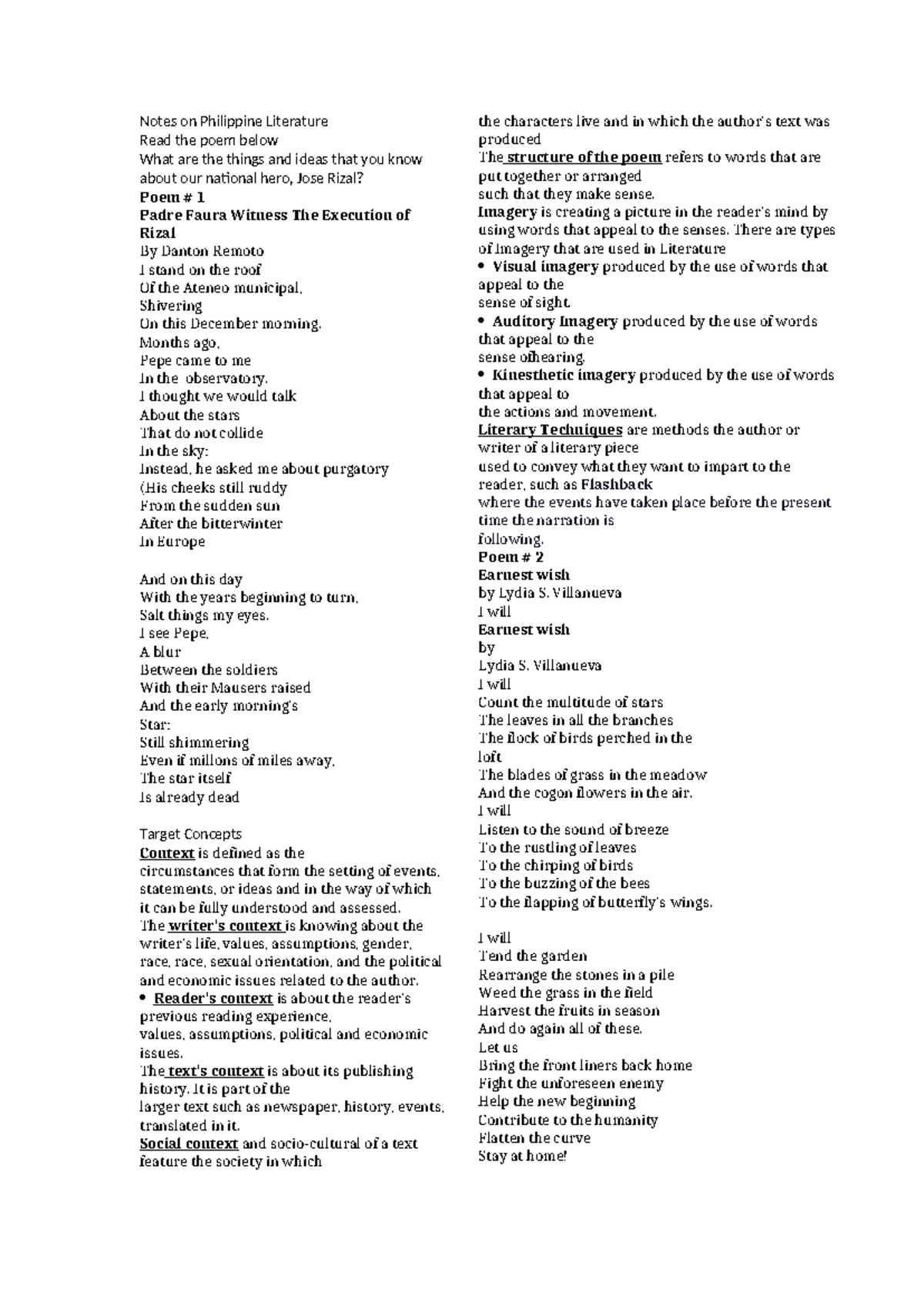 Handouts for PHIL LIT 1 - Notes on Philippine Literature Read the poem ...