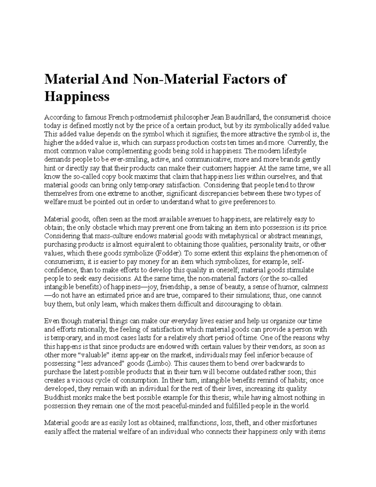 Material And Non short Material And NonMaterial Factors of