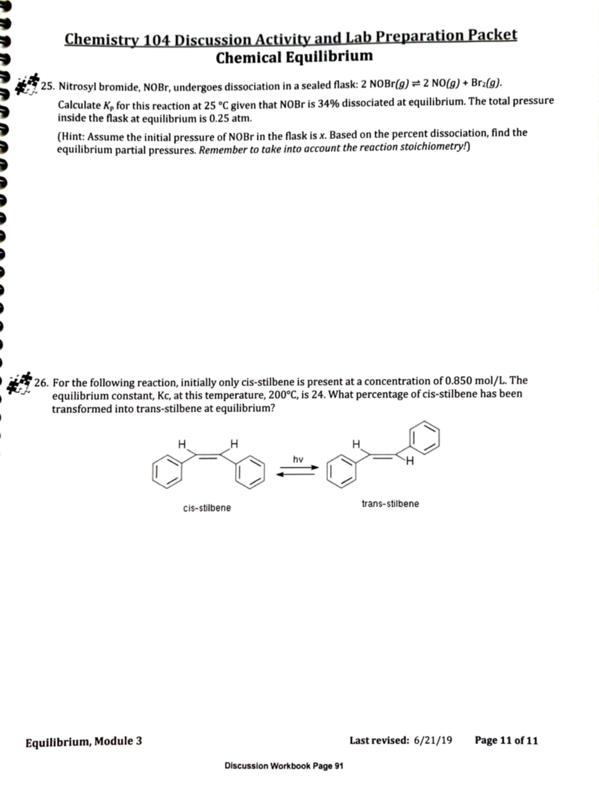 Module 3: Chemical Equilibrium - Chemistry 104 Discussion Activity And ...