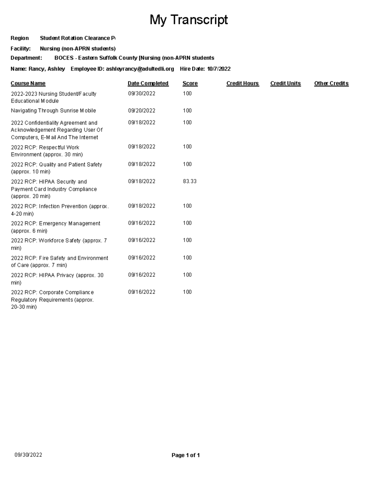 O Crystal Report Viewer My Transcript Region Student Rotation