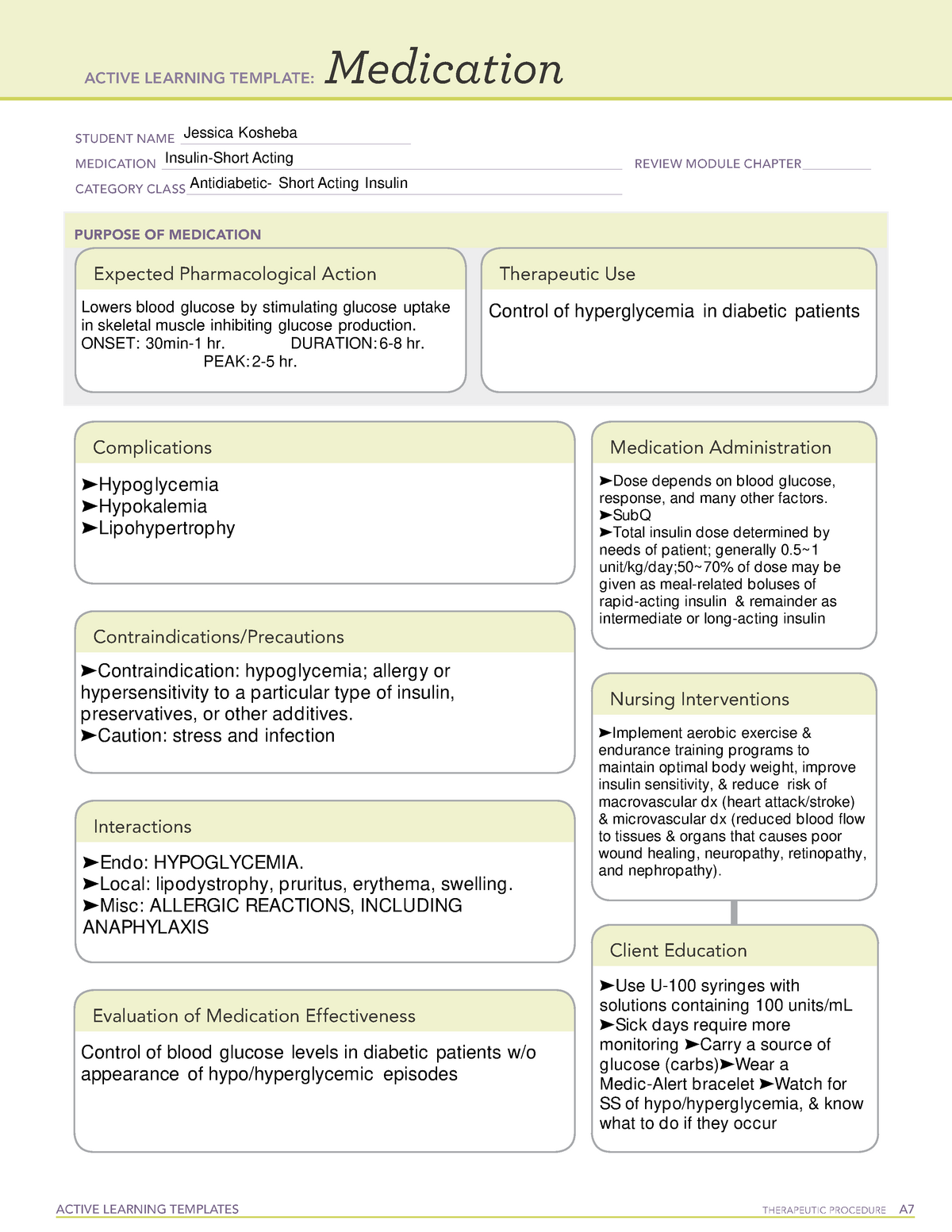 ATI Medication on Short Acting Insulin ACTIVE LEARNING TEMPLATES