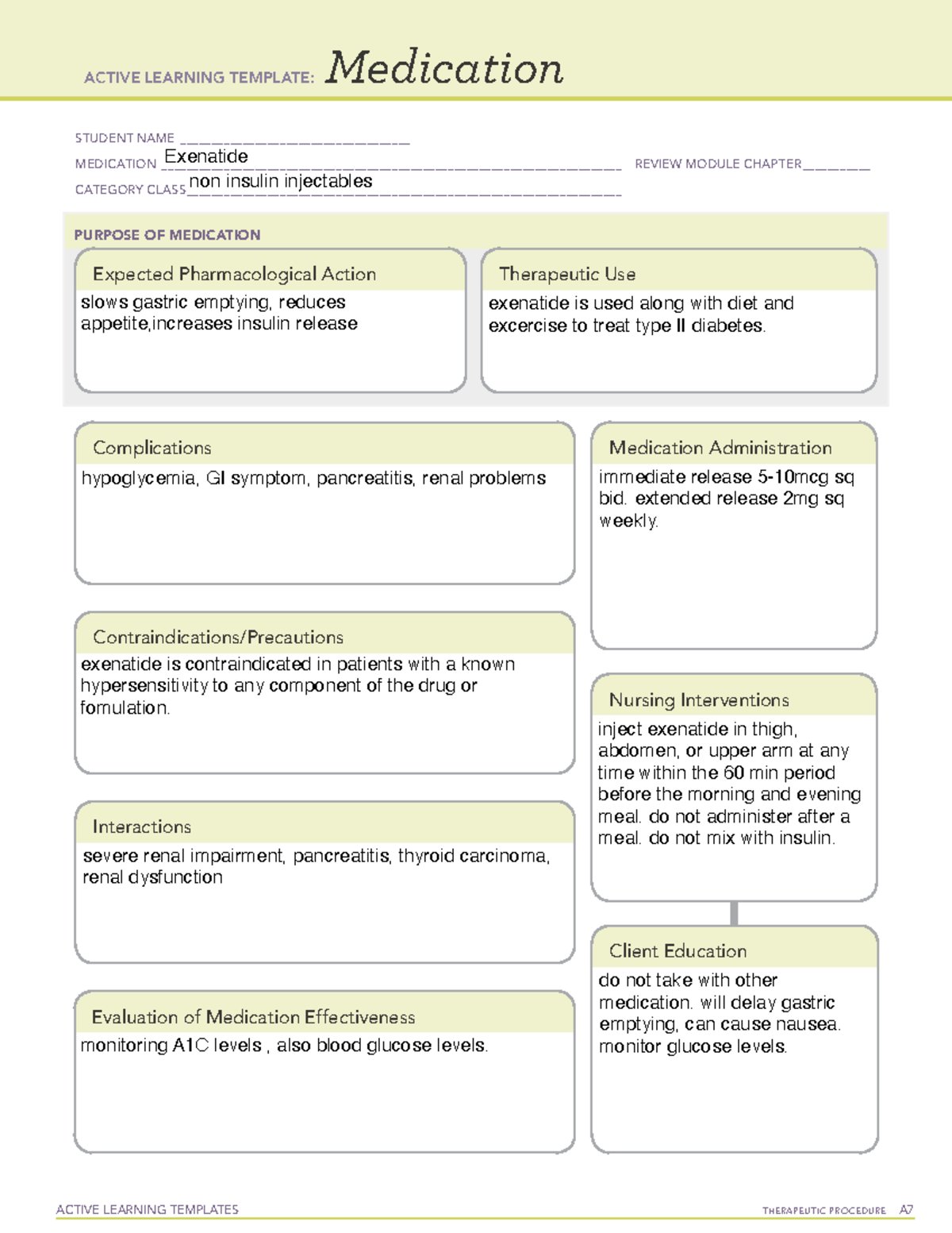 Exenatide Review notes and answers for quiz 1 NURS 306. Notes for the