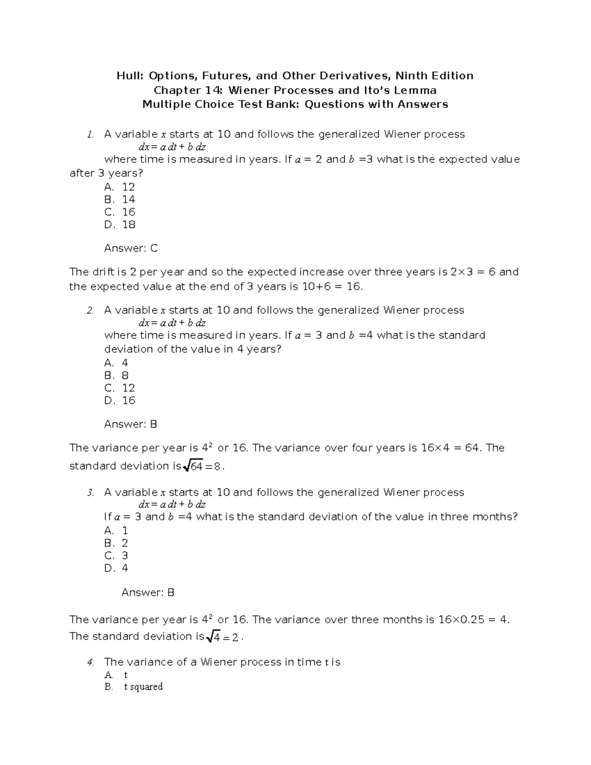 Hull Ofod9e Multiple Choice Questions And Answers Ch14 - Hull: Options ...