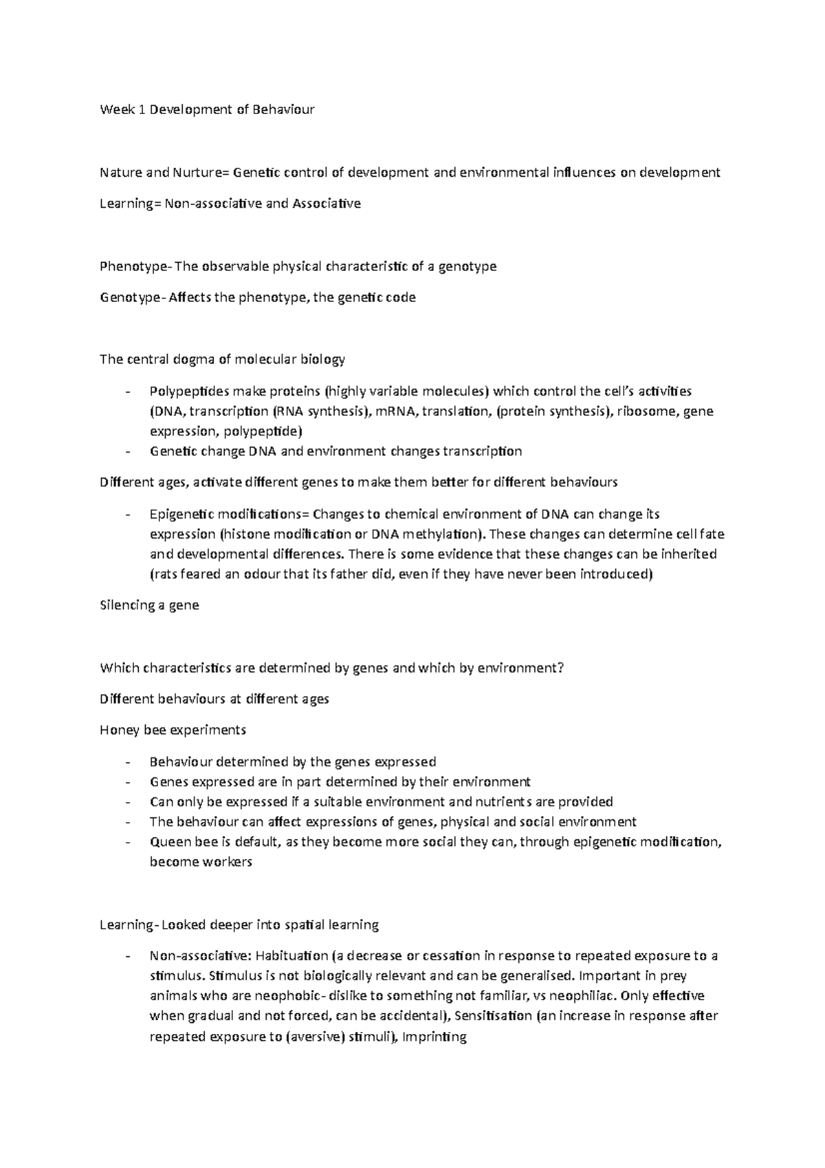 Week 1 Development of Behaviour - Week 1 Development of Behaviour ...