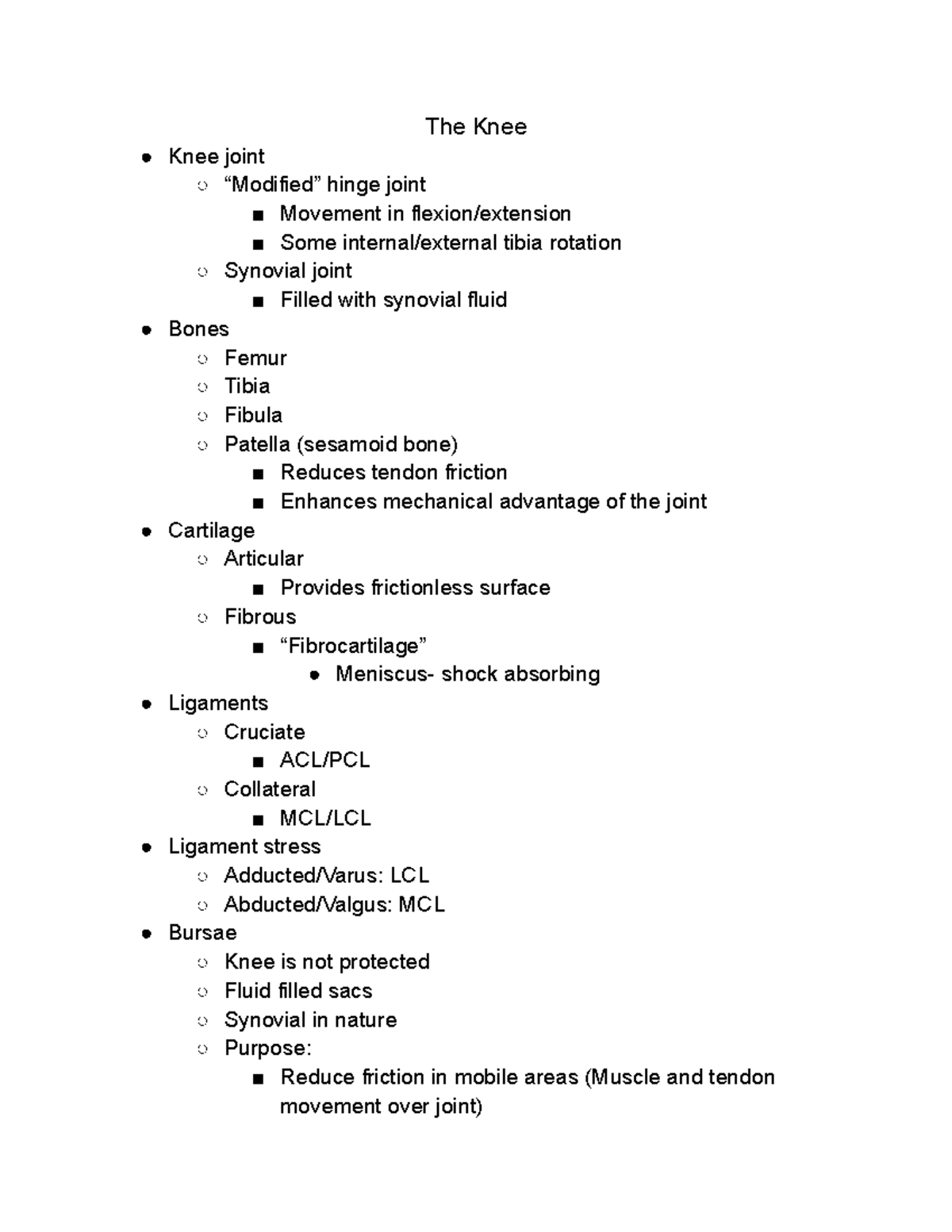 Chapter 20 The Knee Lecture Notes The Knee Knee joint “Modified