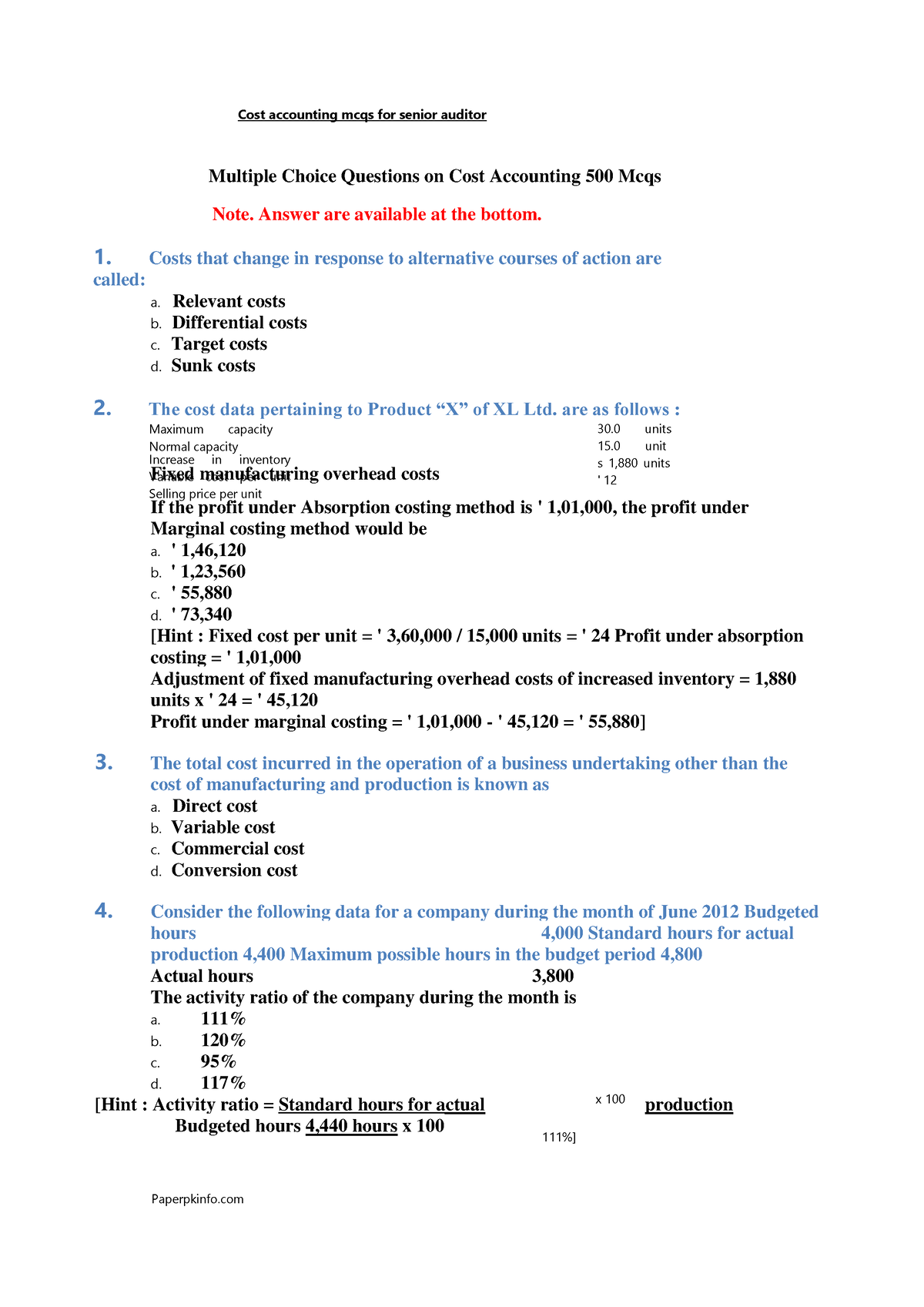 term paper topics on cost accounting