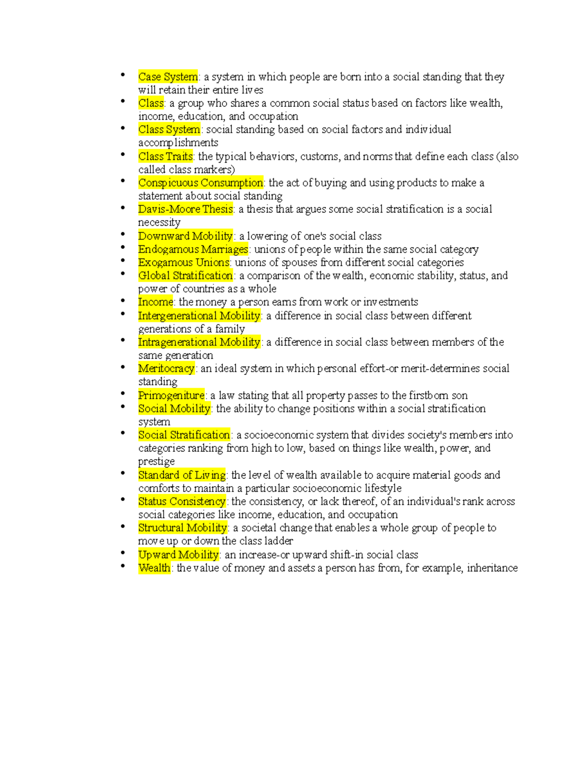 Ch. 9 Vocab Case System a system in which people are born into a