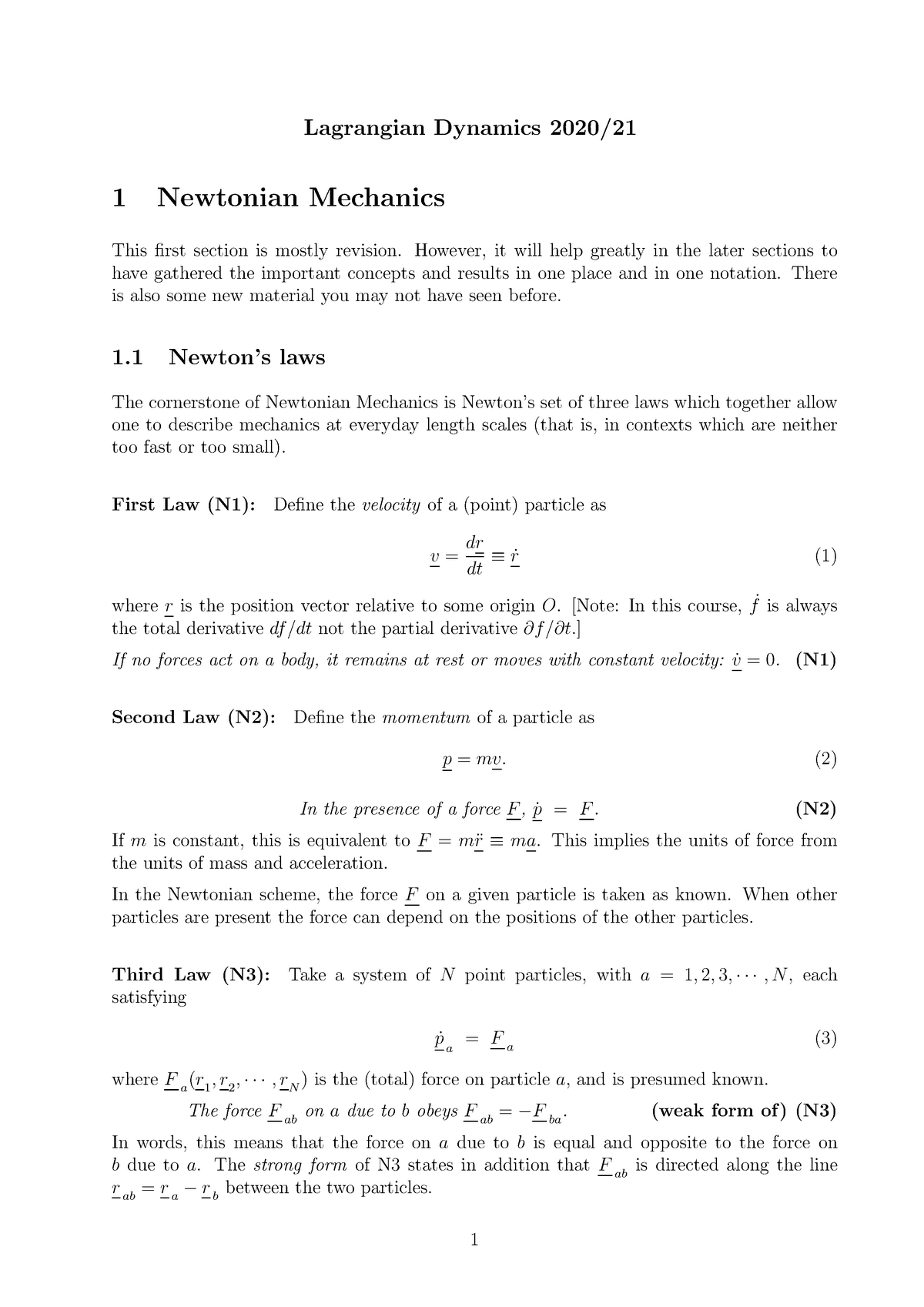 Lagrangian Dynamics Lecture Notes 1 Lagrangian Dynamics Newtonian Studocu