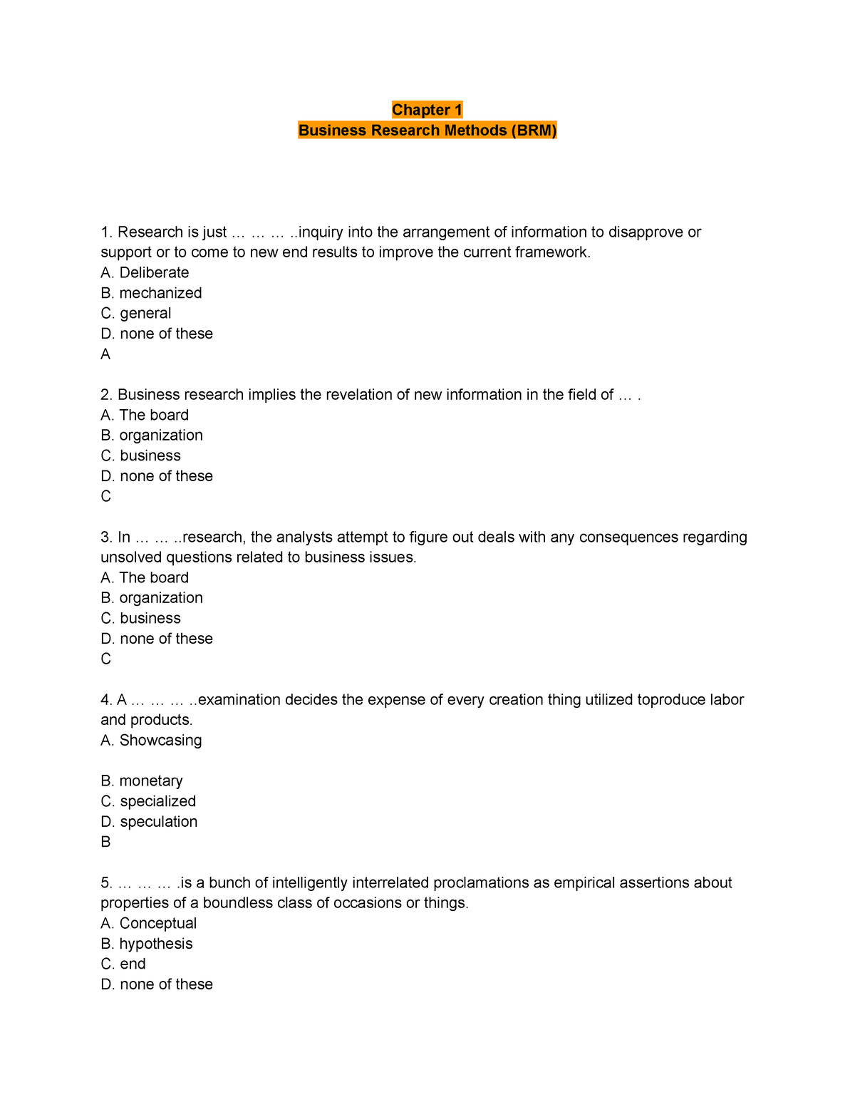 Chapter 1 Business Research Methods (BRM) - Chapter 1 Business Research ...