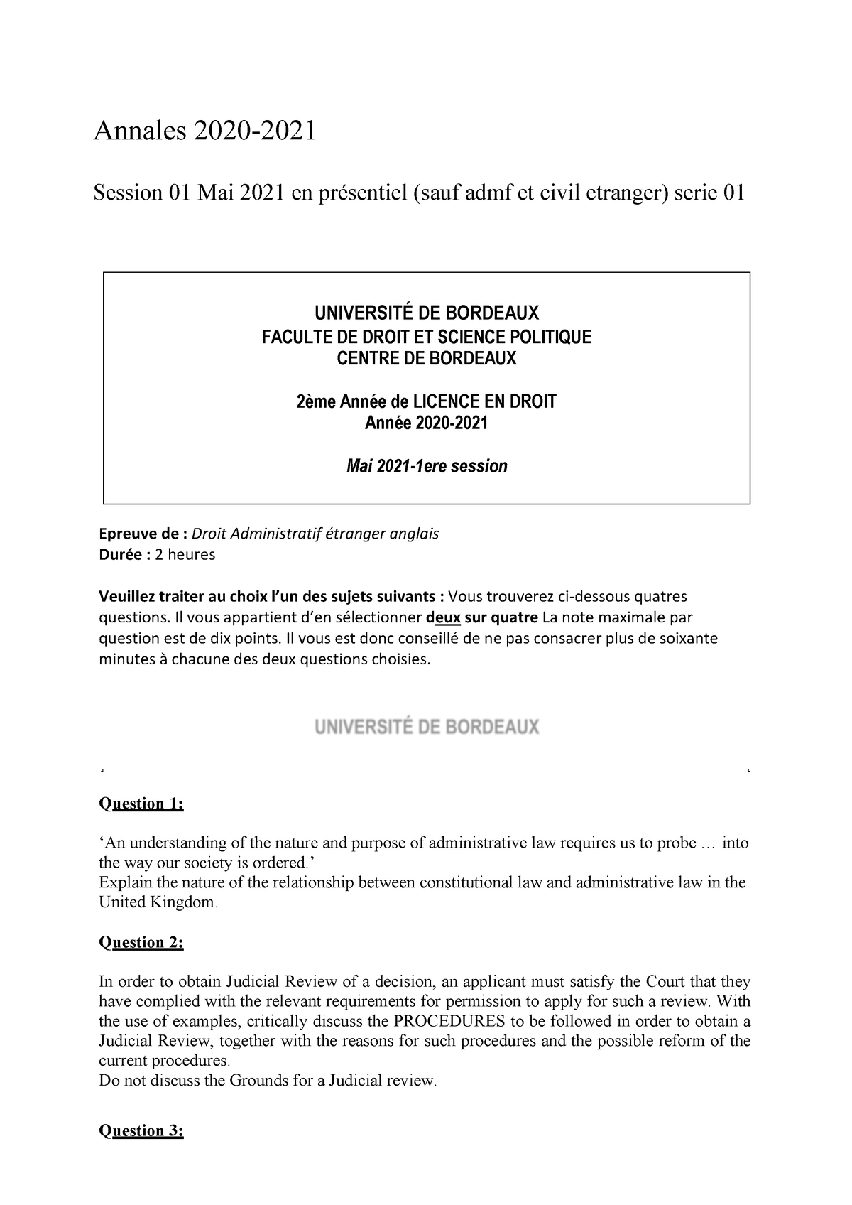 Annales 2020-2021 L2 Droit - Annales 2020- Session 01 Mai 2021 En ...