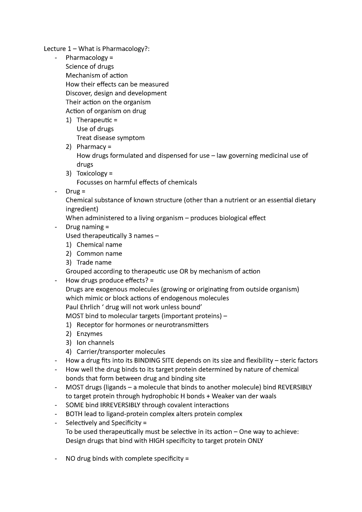 Lecture 1 - What is Pharmacology - Lecture 1 – What is Pharmacology ...